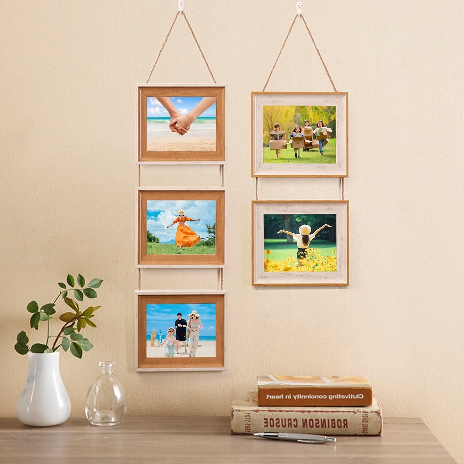 Photo Frame, Picture Frames Vintage Weißes Holz Rechteckig 2 Fotos An Der Wand Horizontalen Anbringung für Wandmontage aus Acryl 9x13cm