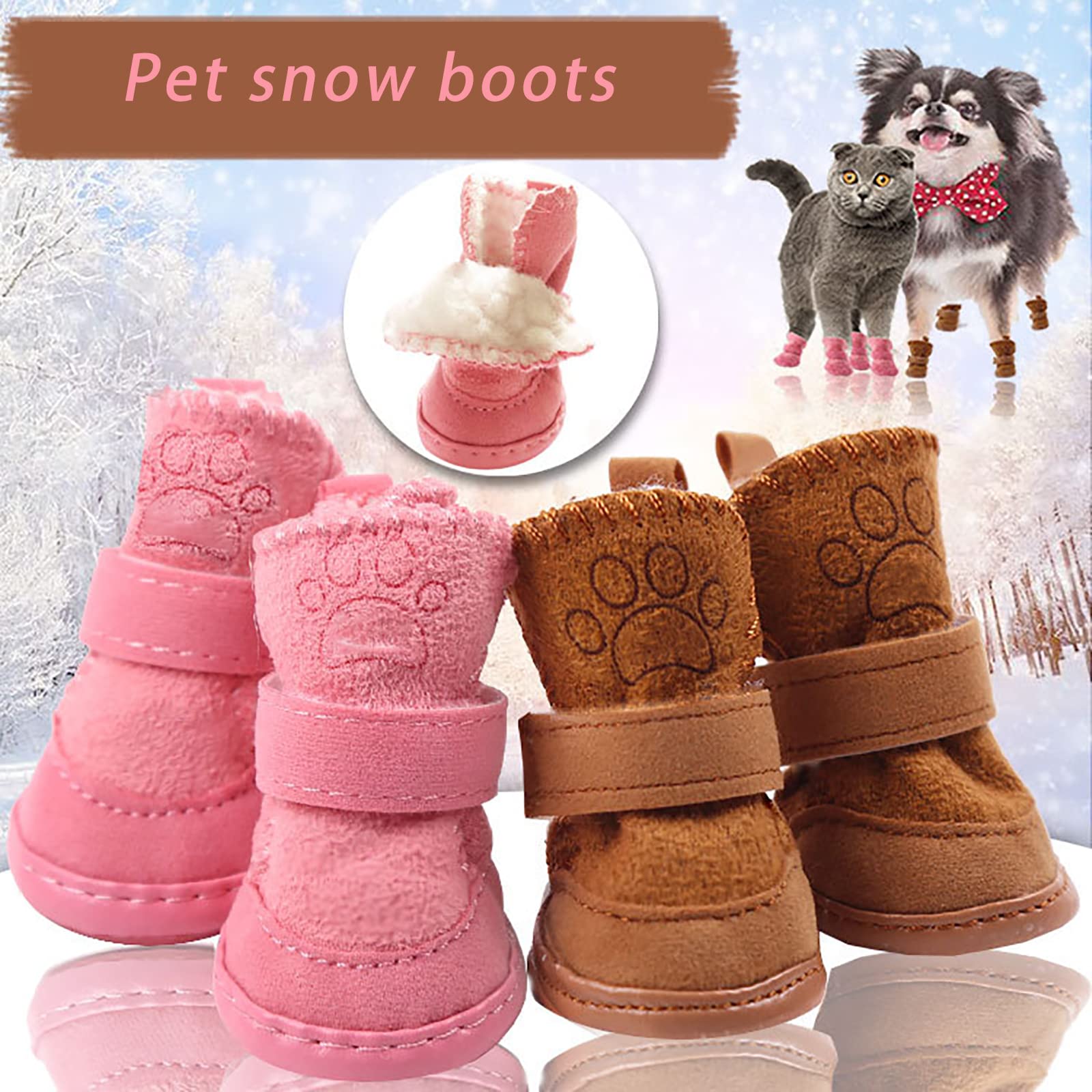 Chaussure Chien Étanche Bottes et Chaussons pour Chiens Petite Chaussure Chien Imperméables Chaussures pour Chiens 4 Pcs
