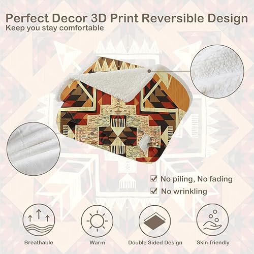 Miniatura 7 de Sleepwish Manta tribal naranja nativa, manta azteca para sofá y cama, manta del suroeste de vellón, mantas rústicas cálidas y suaves (50 x 60