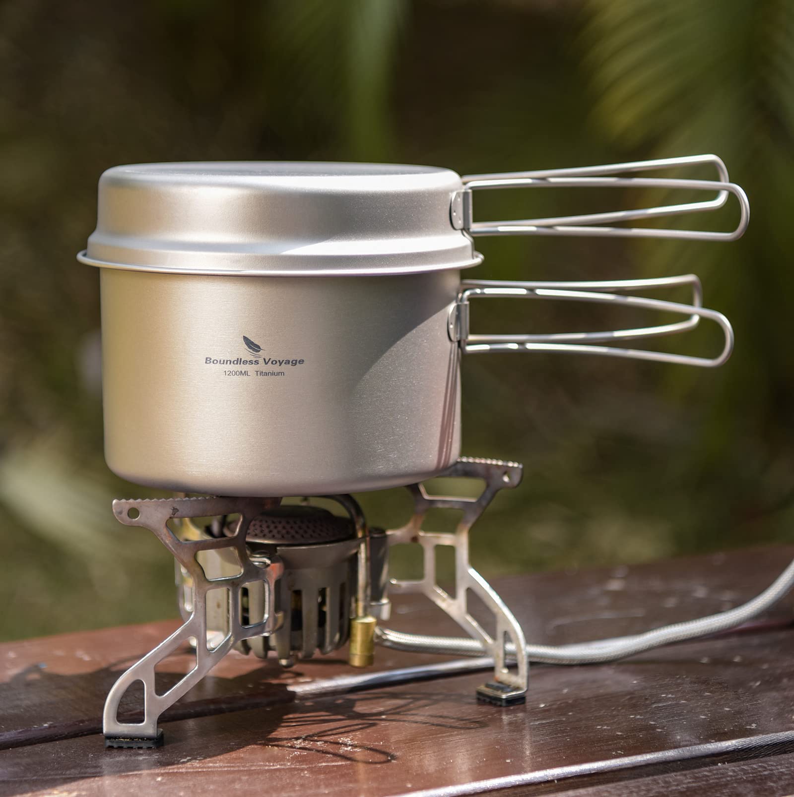 Boundless Voyage Ti2110C - Olla de titanio con sartén, utensilios de cocina para exteriores, juego de cocina de Tianio, con asas plegables dividibles