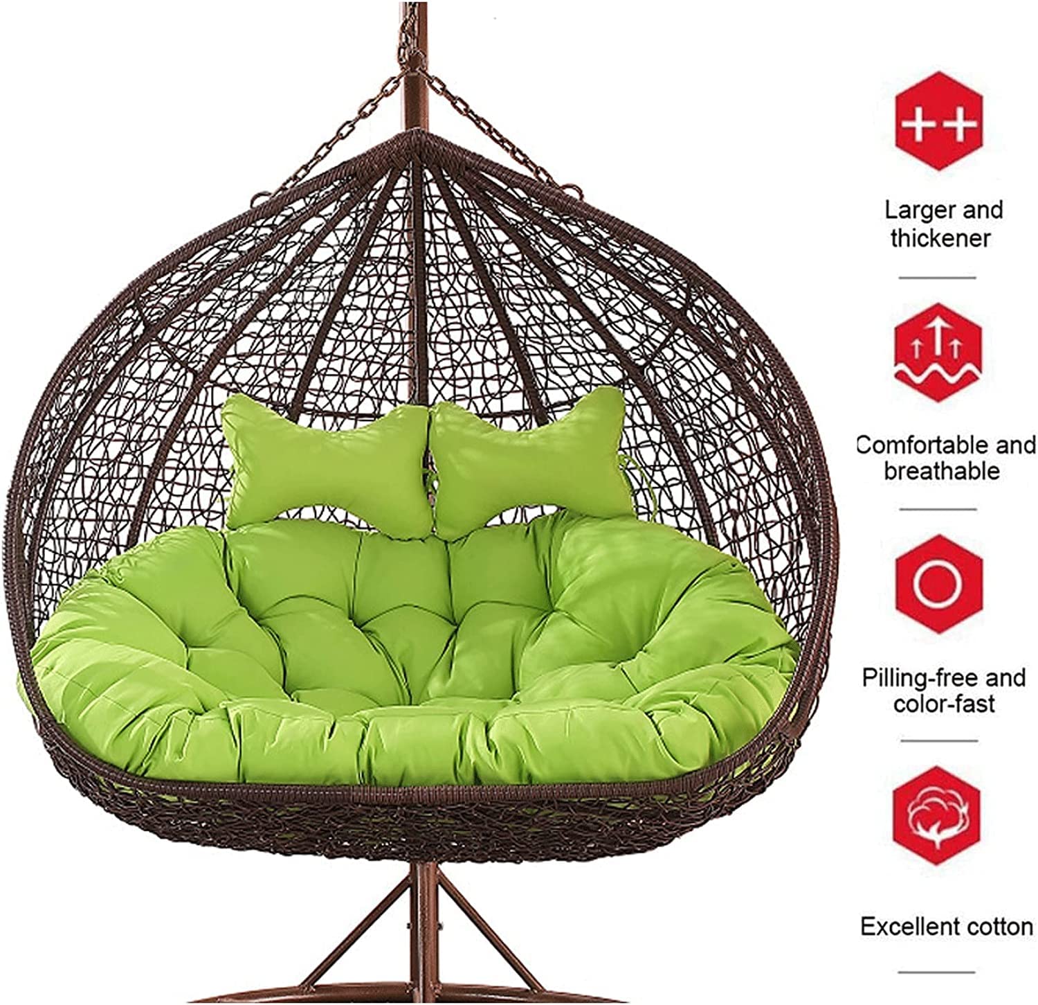Coussin de balancelle double suspendu - Imperméable et amovible - Coussin de berceau avec oreiller - Convient pour l'extérieur terrasse jardin