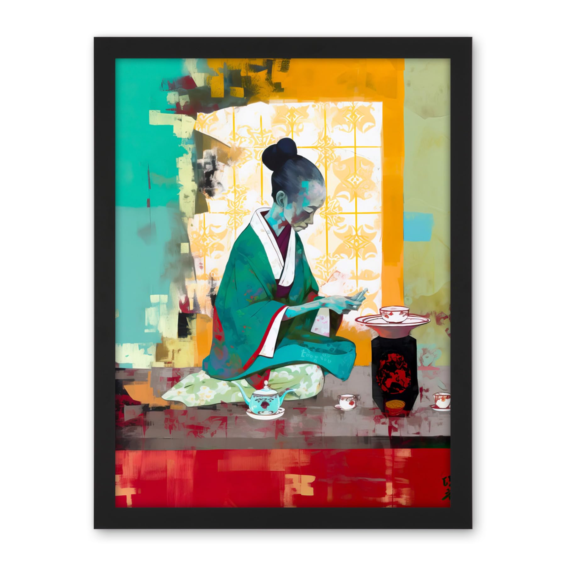 Artery8 Traditional Japanese Tea Ceremony Scene Artwork Framed Wall Art Print 18X24 Inch