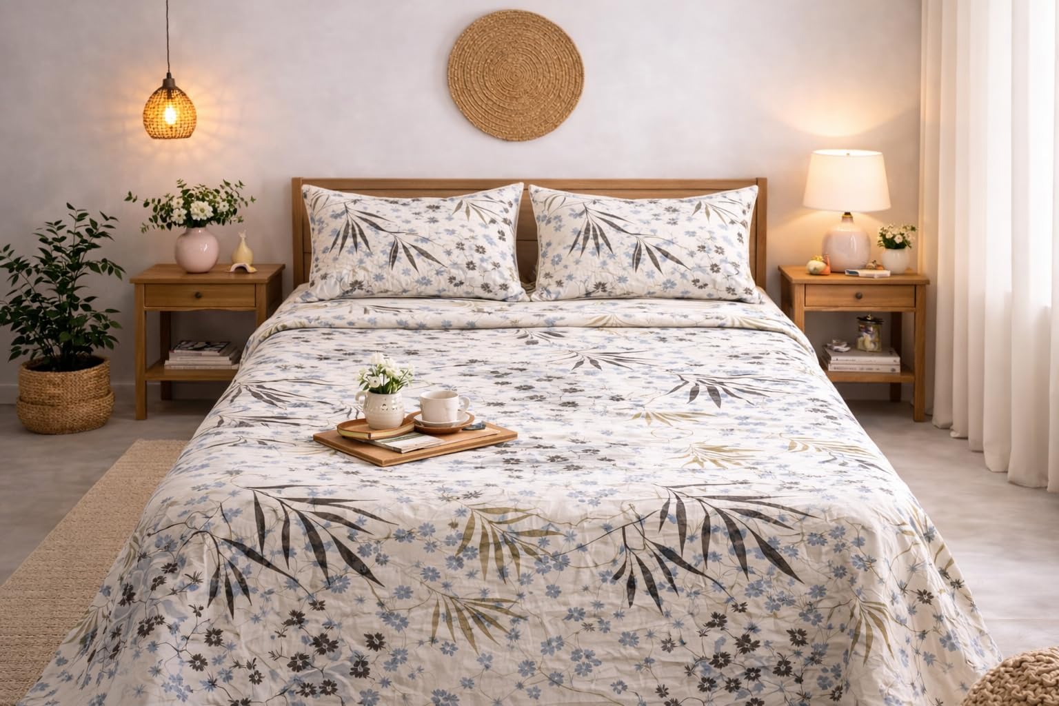 DECORUM Cloud Cotton Double Bedsheet Floral Print with 2 Pillow Covers | 244 TC | Ultra Soft Feel | Premium Comfort | Breathable & Skin Friendly | for Bedroom (90 x 90 Inches)