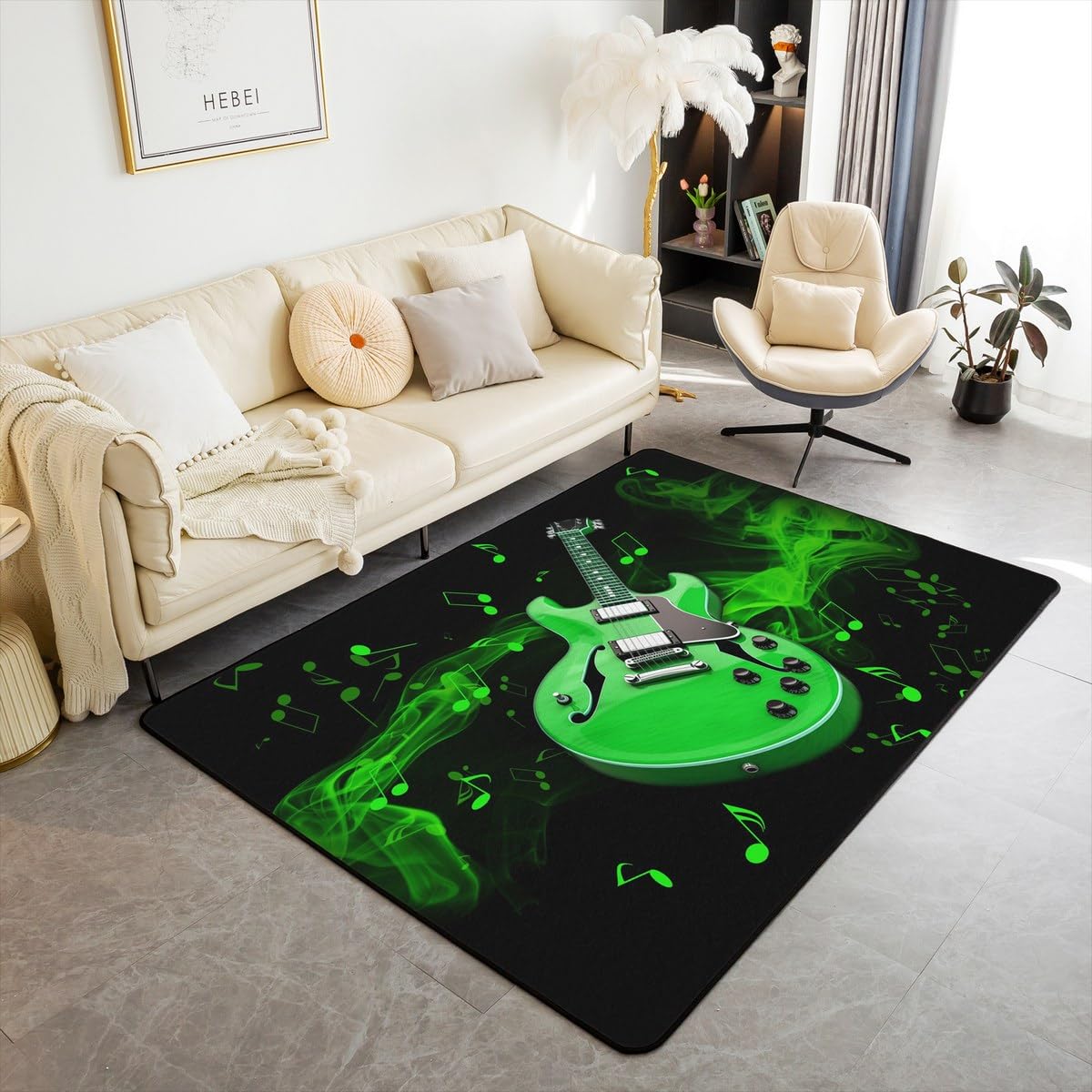 Tappeto decorativo con chitarra elettrica 3D, per bambini, adolescenti e adulti, 150 x 200 cm, per bambini e ragazzi, a tema musica hip hop, decorazione per soggiorno, antiscivolo, per comodino,