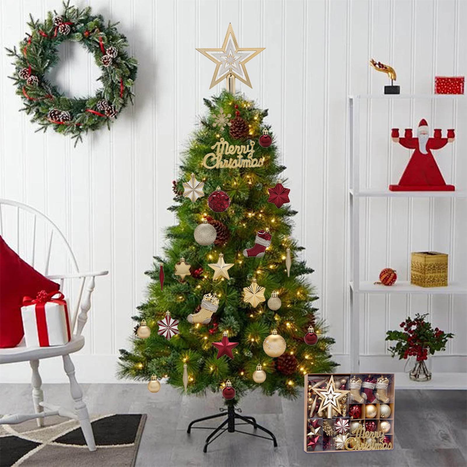 Weihnachtsbaumschmuck - 70 Stück bruchsichere Baumschmuck | Weihnachtskugeln - für Innen Außen Wohnzimmer Garten Haus und Partys
