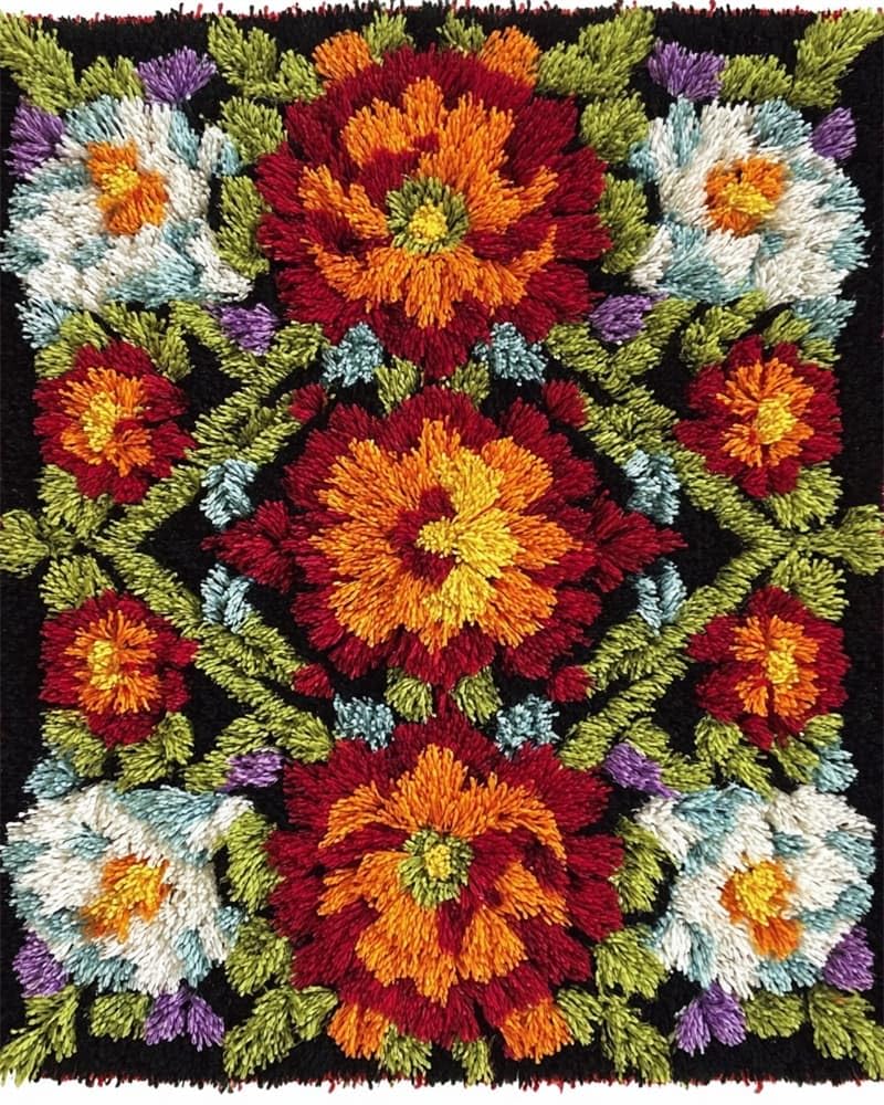 FWRTYCB Latch Hook Kits 20X15Inchfloral DIY Latch Hook Rug Kit, Cross Stitch Rug Making Kit, Carpet Making Crochet Kits Embroidery Kits Needlework Crafts for Home Decor