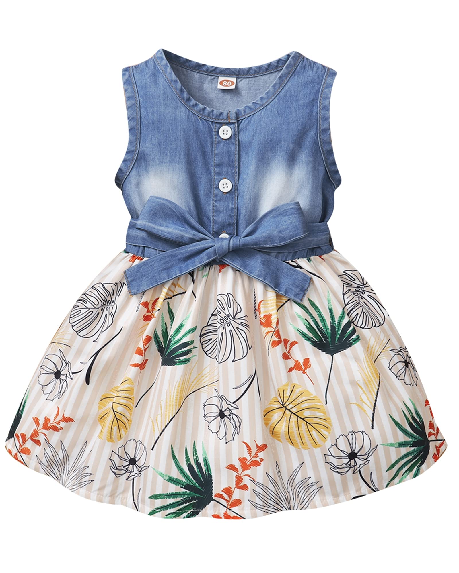 Saeaby Baby Girl Dress Toddler Girl Summer Clothes Infant Sleeveless Dress Denim Flower Sundress Cute Dresses for Girl