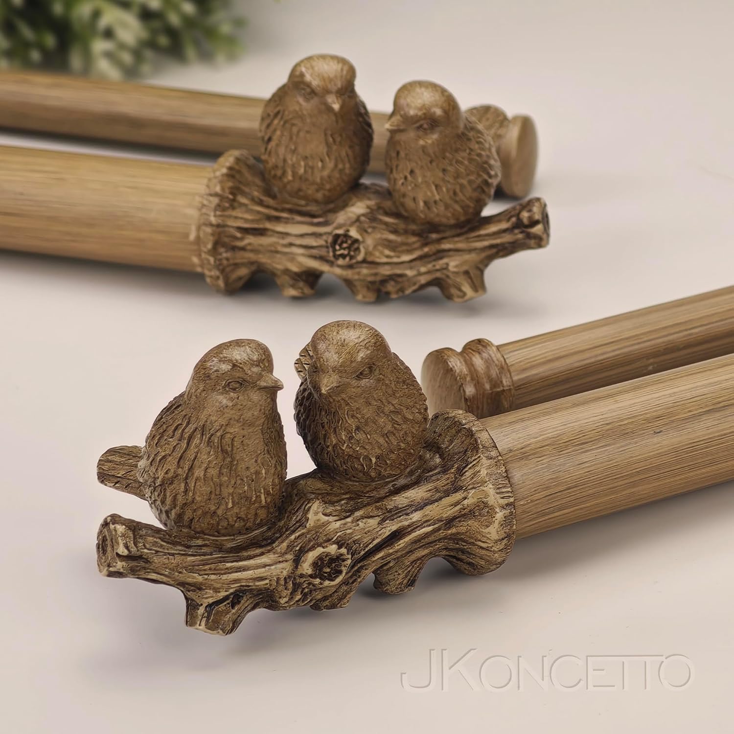 1 Inch Double Curtain Rods 72 to 144 Inches Adjustable Faux wood color Drapery Rods for Window width 68 to 140 Inches with Twin Birds on Twig Finials for Bedroom