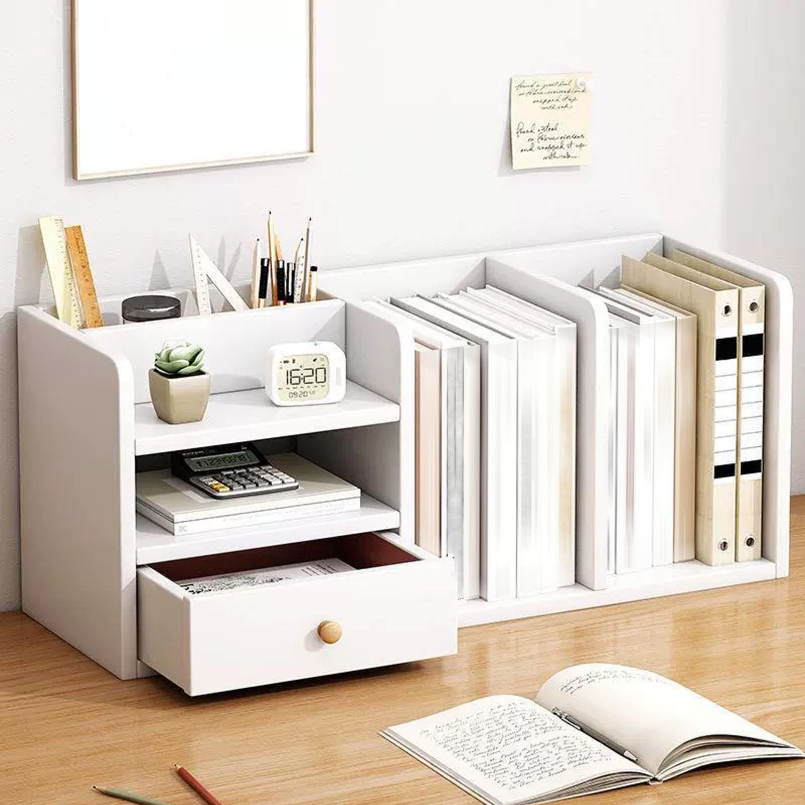 Étagère de bureau avec tiroirs et 6 compartiments de rangement pour chambre