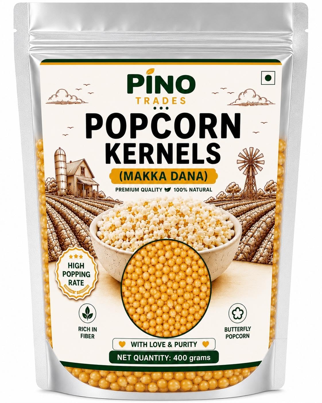 Pino Trades Popcorn Kernels(Makka Dana) | 400 grams | 100% natural, High popping rate-image-22
