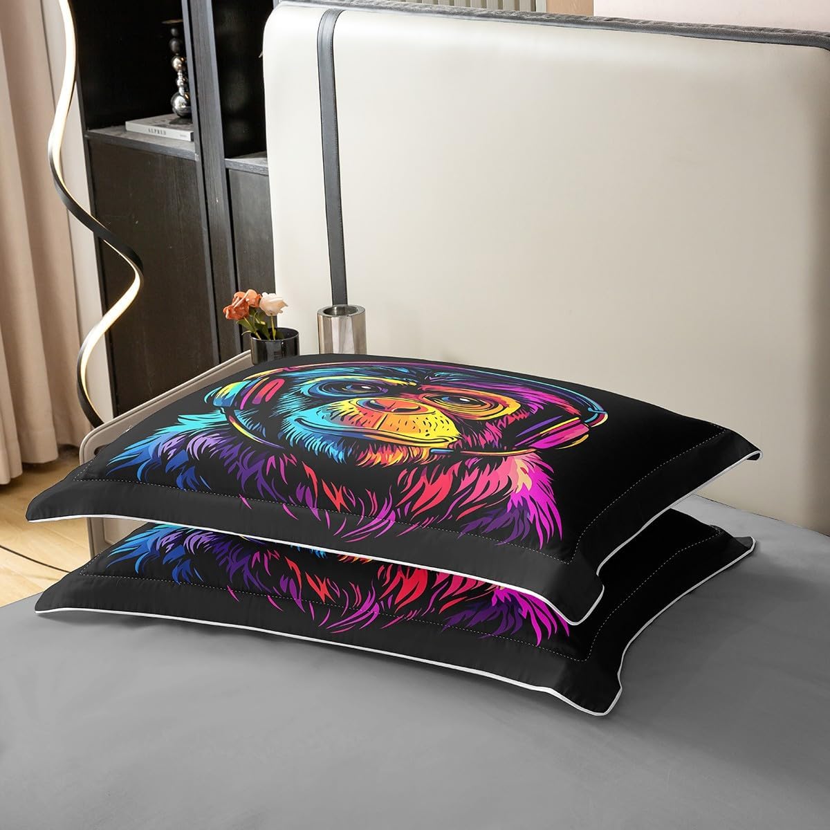 Feelyou Monkey Bedding 100% Cotton Duvet Cover Set Twin Size Cool Monkey Bedding Set Decor Cartoon Animal Comforter Cover Set Gamer Bedspread Cover Cute Fun Design Bedroom Bedclothes,No Comforter
