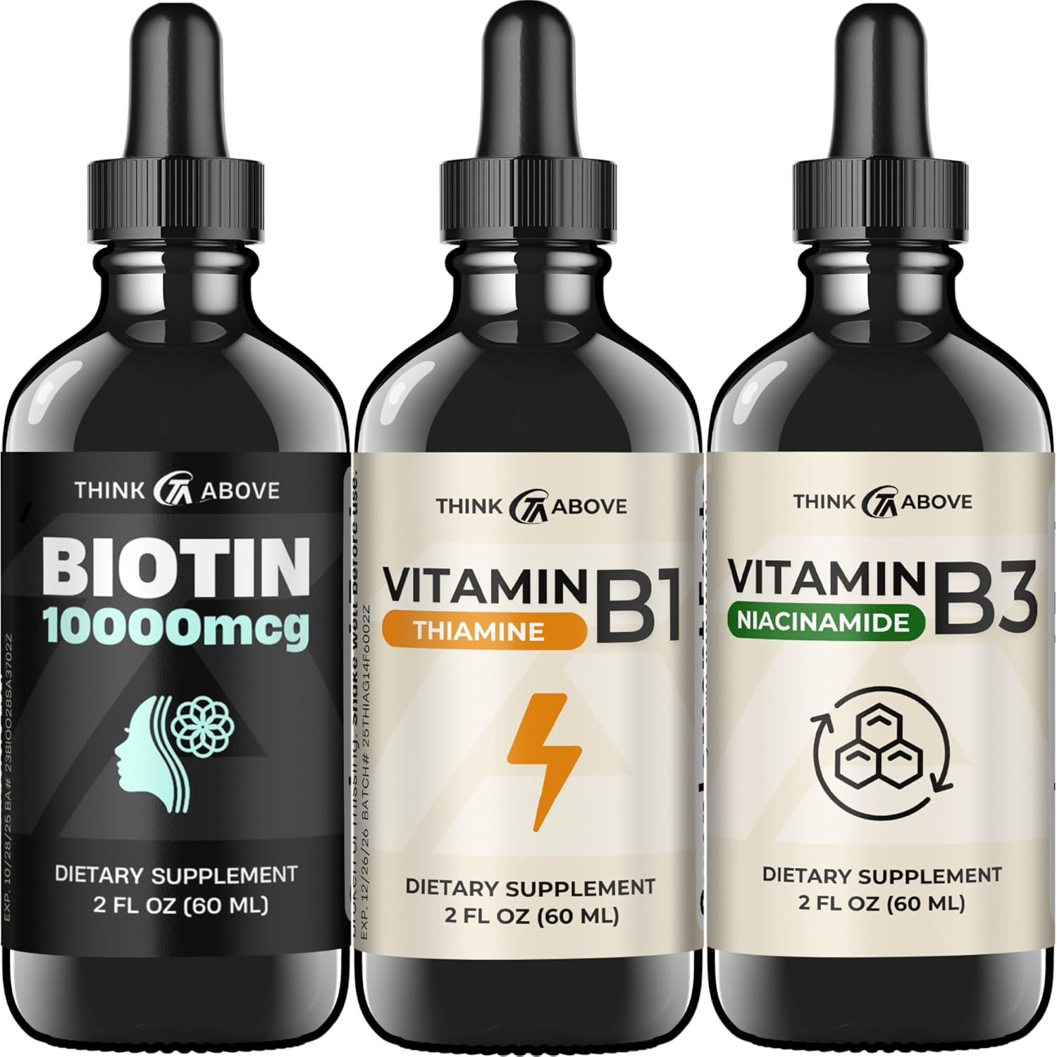 Think Above B Vitamins (Pack of 3) - B1 B3 B7 - Liquid Drops