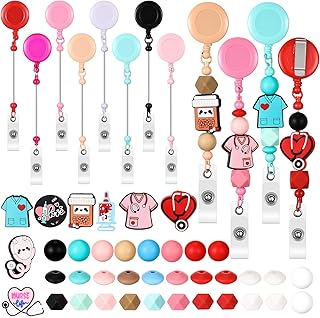 Geyoga 8 Set Nurse Beadable Badge Reels Retractable DIY Badge Reel Kit Beaded Blank Bars ID Name Holder Beadable Items Appreciation Gift for Nurse Teacher Christmas