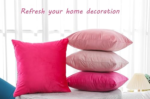 Miniatura 4 de Mercijzyasang 4 fundas de almohada decorativas de 18 x 18 pulgadas para sofá, terciopelo rosa, suave, cuadradas, fundas de almohada para sofá,