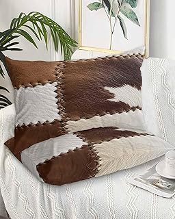 Brown White Leather Texture Pillow Cases King Size Abstract Art Cowhide ...