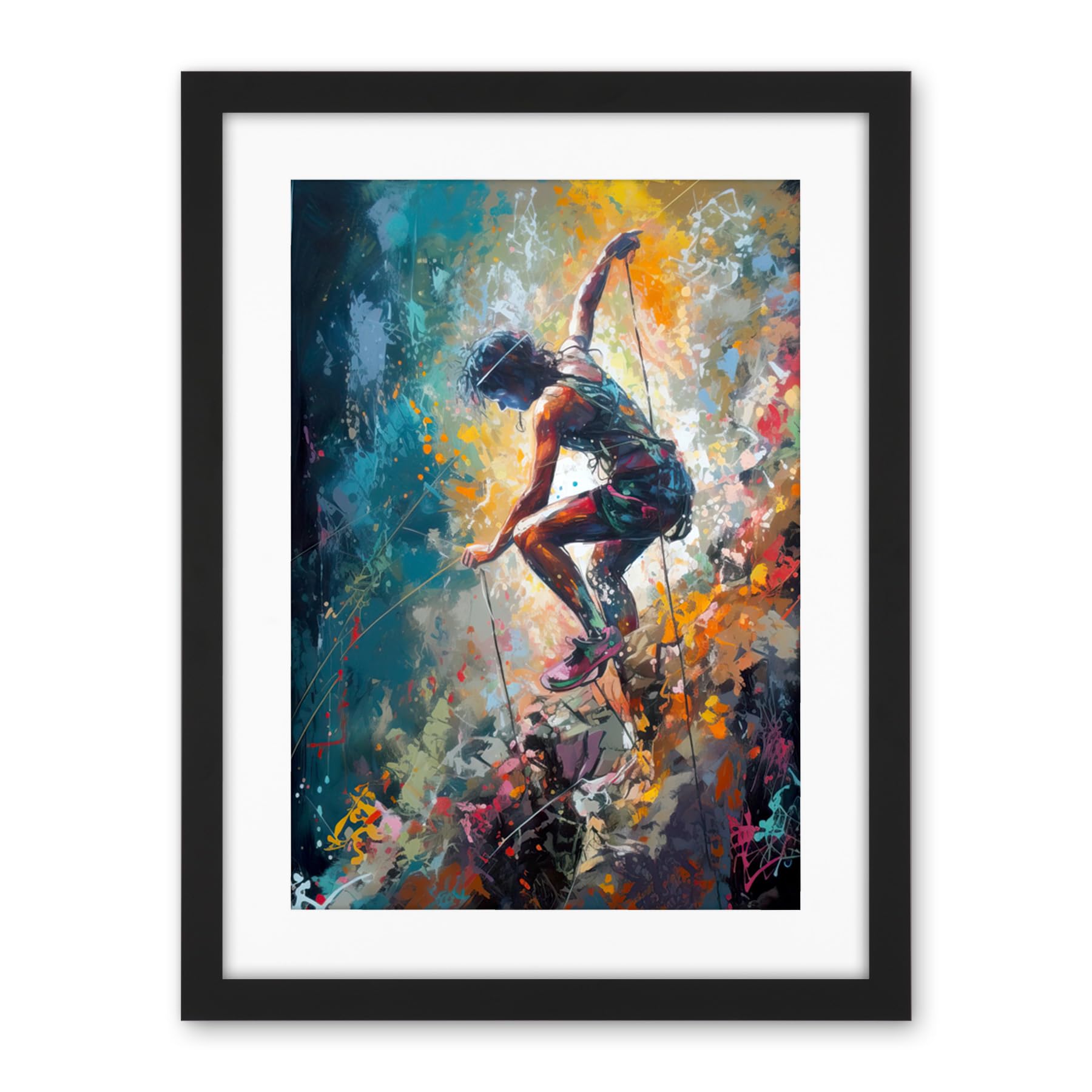 Artery8 Rock Climber Multicoloured Mountain Cliff Descent Artwork Framed Wall Art Print 18X24 Inch