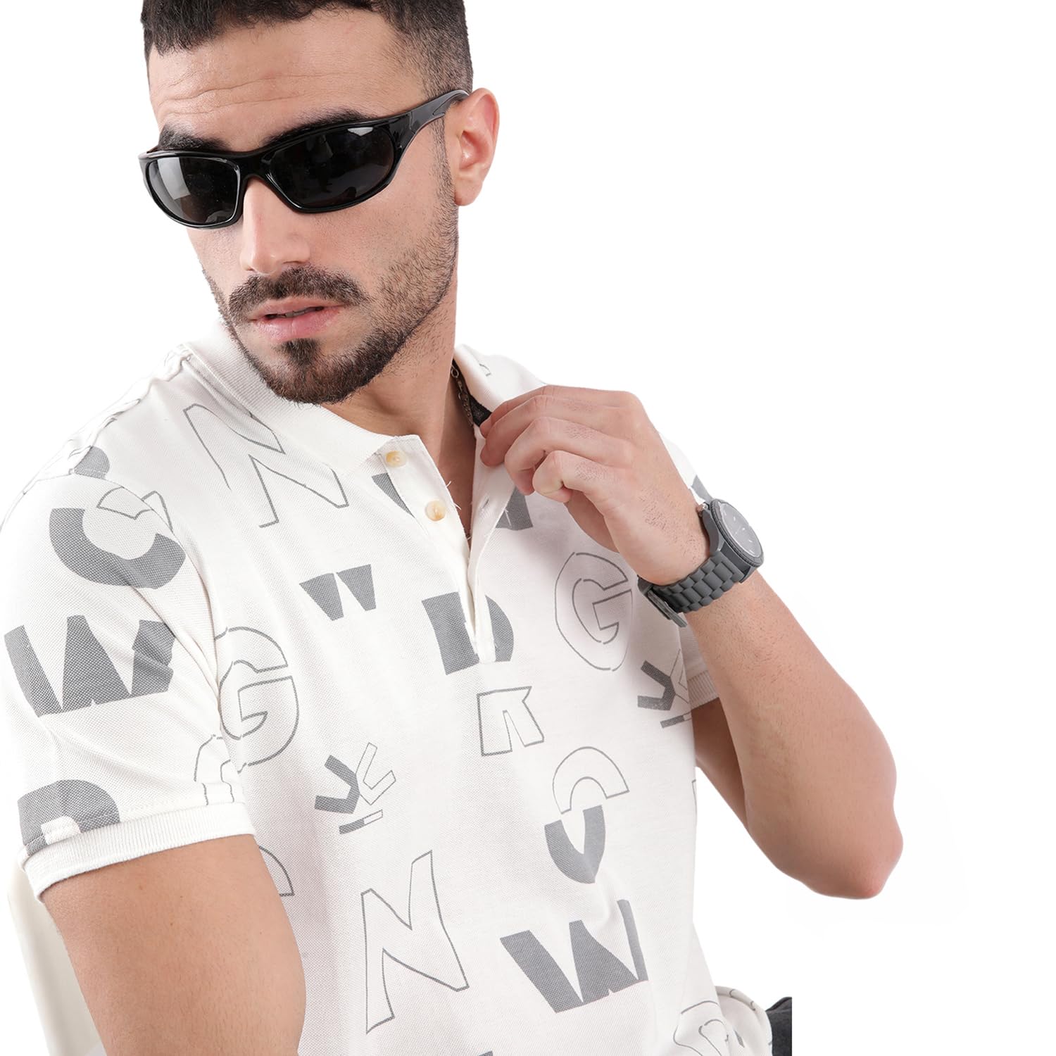 wrogn Men's Typographic AOP Slim Fit Polo T-Shirt-picture-31