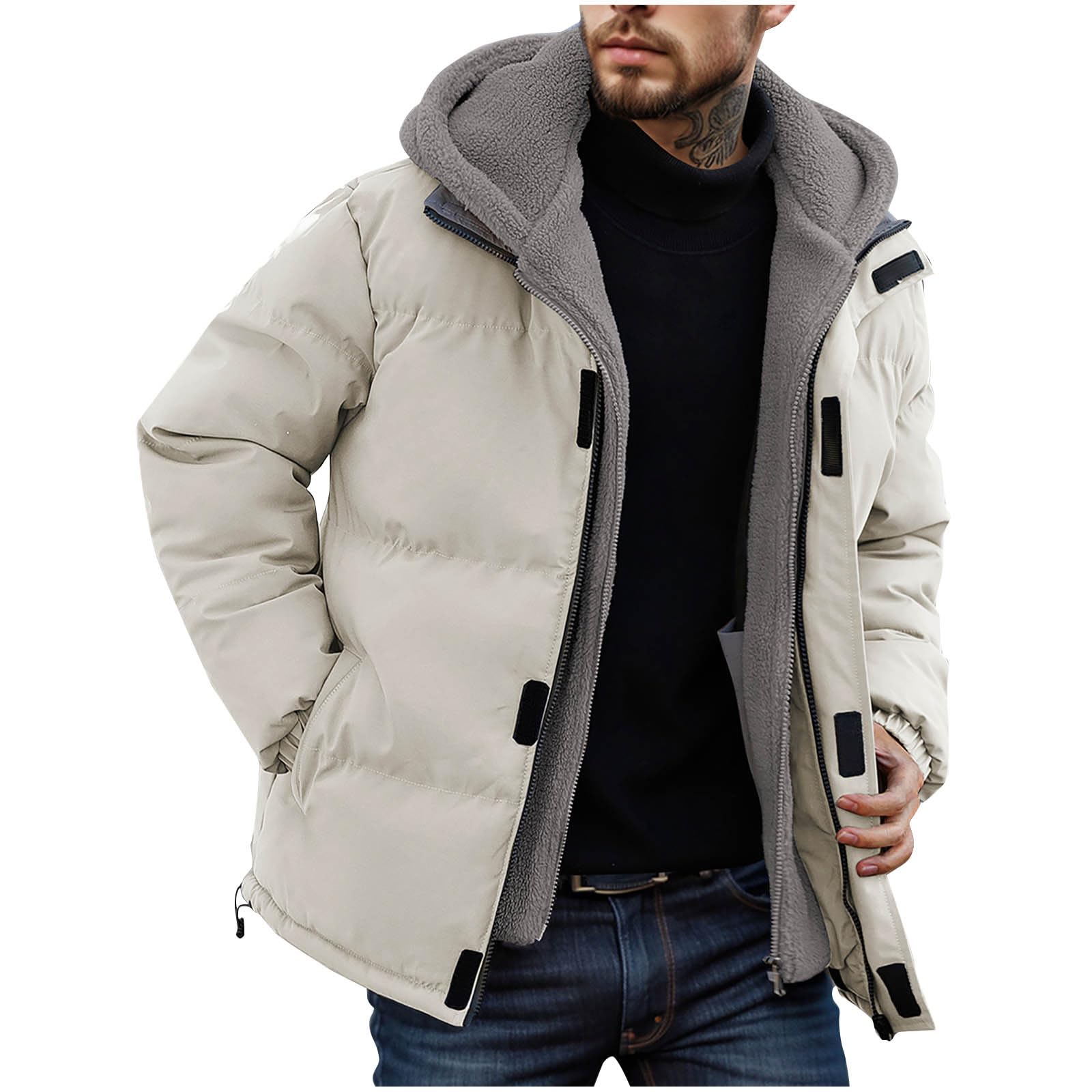 Men Winter Coats Heavyweight Long Sleeve Hooded Jacket Puffer Full Zipper Down Hoodie 2025 Winter Warm Outwear