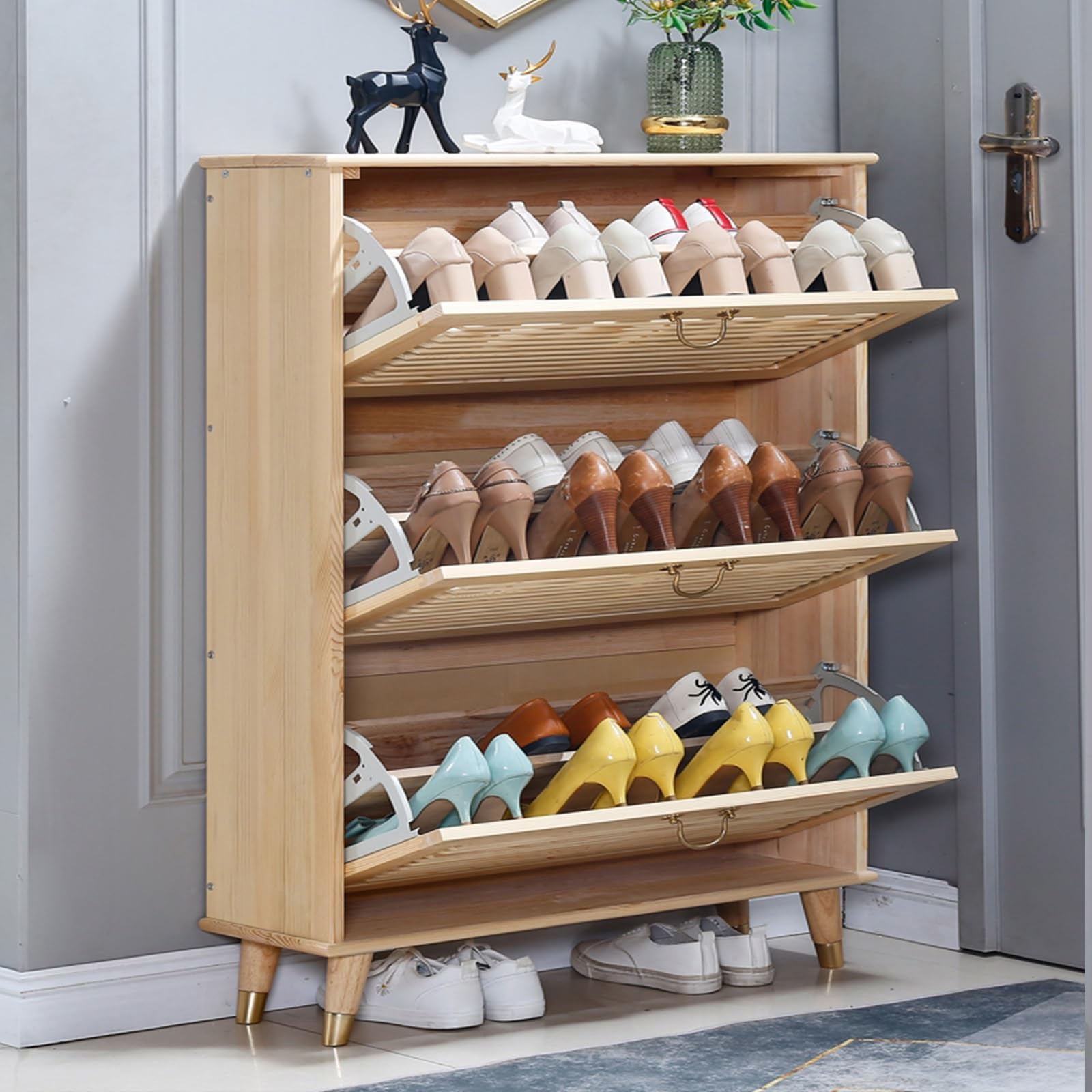 CASEGOShoe Cabinet, Wall-hidden Shoe Cabinet, Narrow Entrance Flip-up Shoe Cabinet, Suitable for Corridors and Living Rooms (120 * 70 * 25cm)