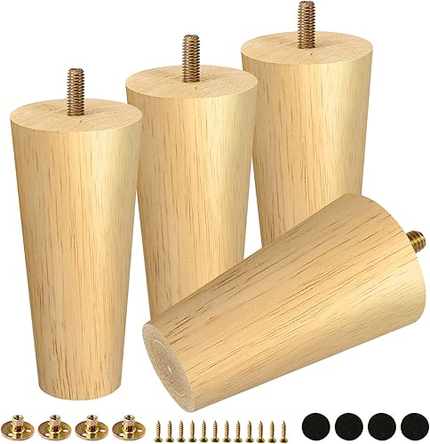 Miniatura 75 de FoDau770 Patas de Muebles de Madera de Caucho de 9 Pulgadas, Patas de Madera Rectas Cónicas de Mediados de Siglo para Sofá, Juego de 4, Patas