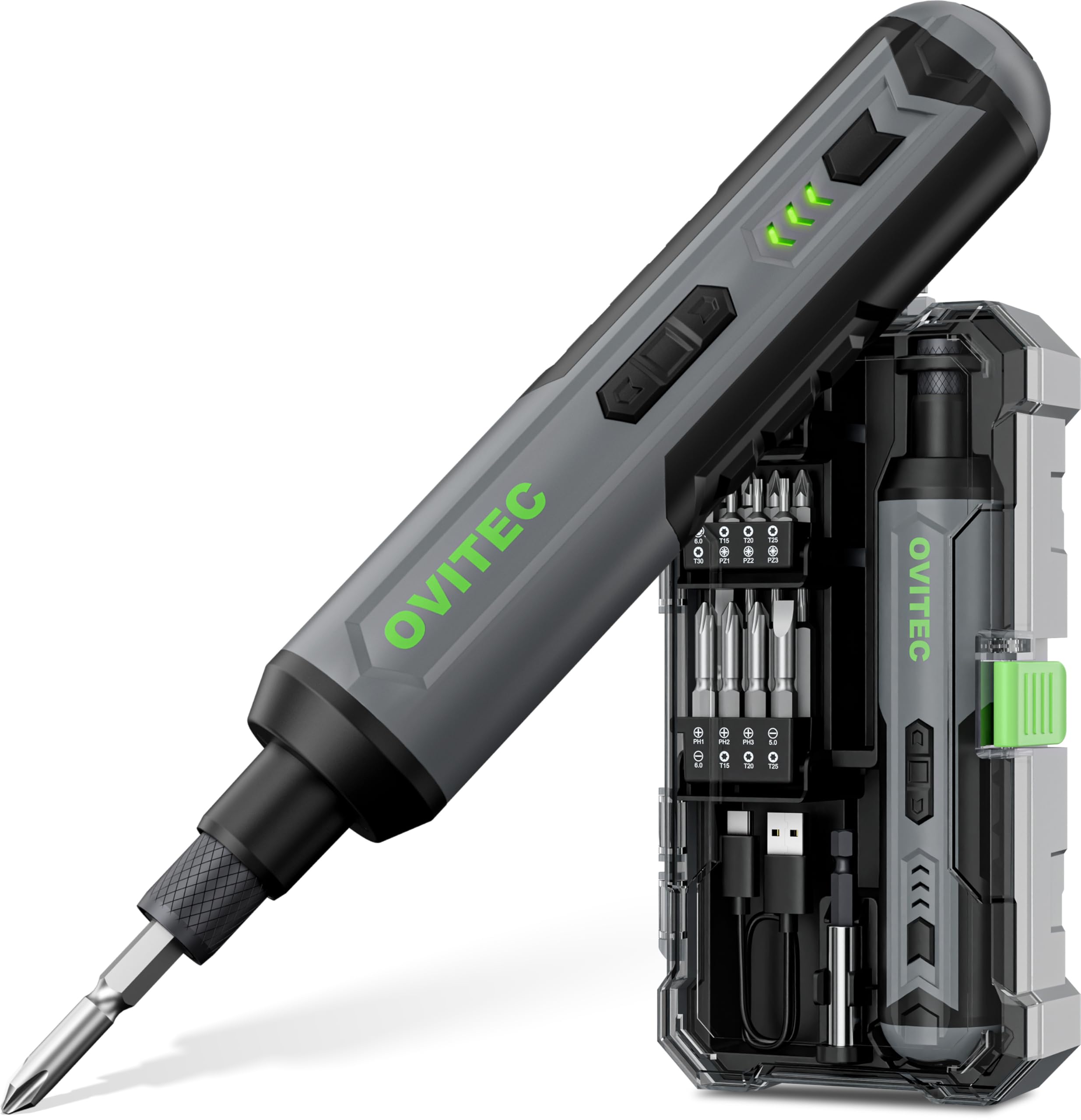 Elektrischer Schraubendreher Akkuschrauber Set | 3.7V | 2000mAh | quick release Funktion inkl. 16-teiligem Bit-Set und USB-C-Kabel