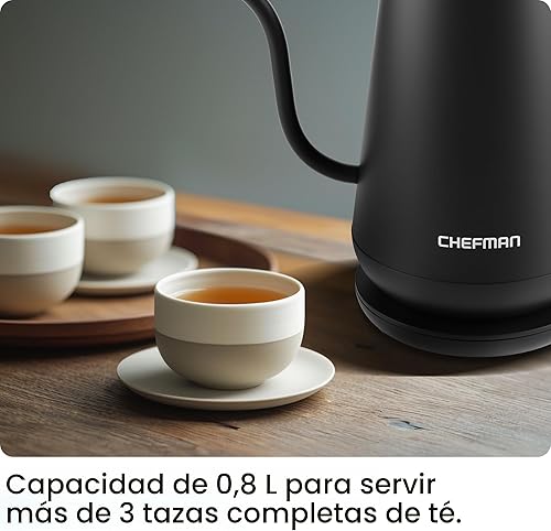 Miniatura 4 de Chefman Hervidor eléctrico de cuello de cisne, hervidor de té de 0.8 L para café y té, operación con un solo toque, protección para hervir, apagado