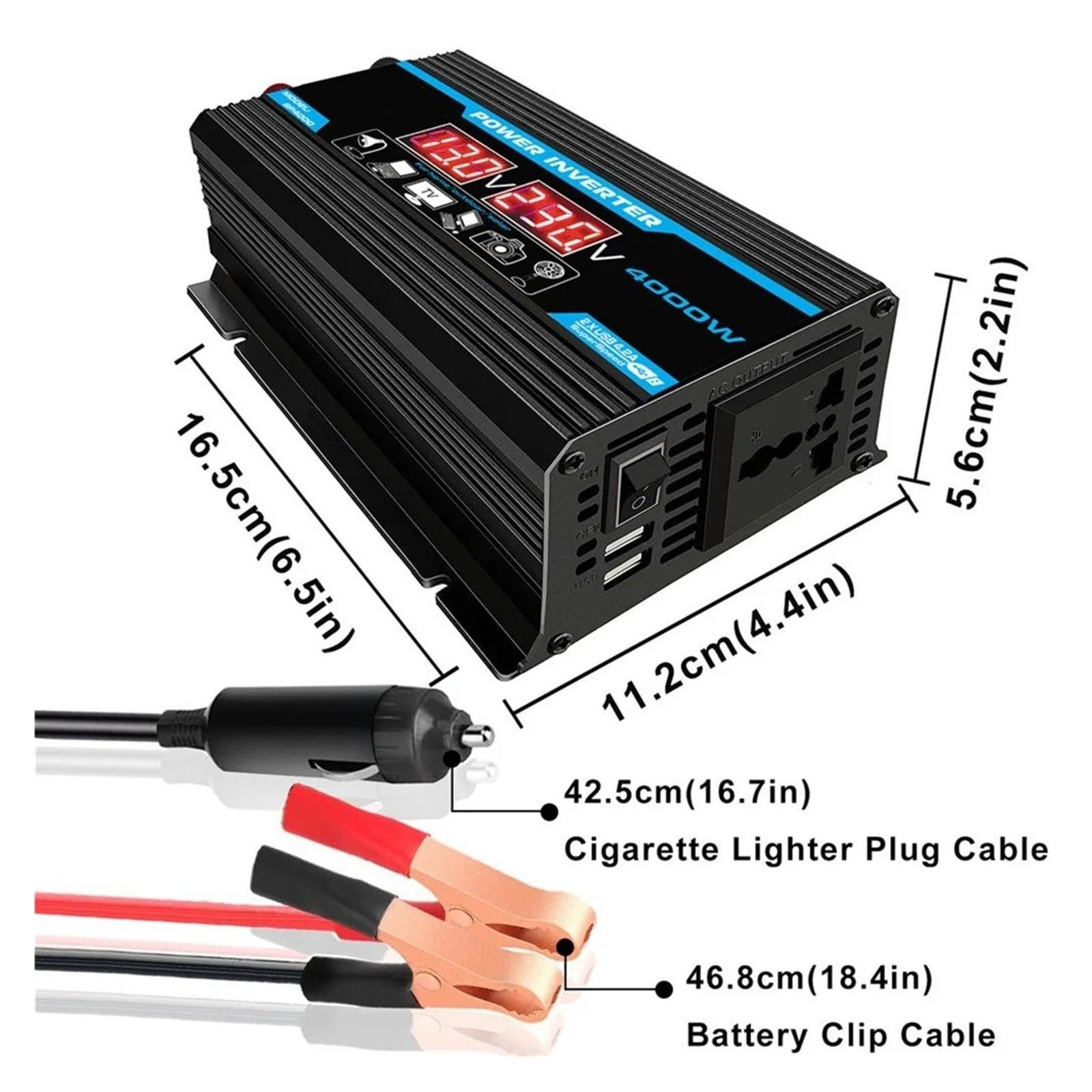 Onduleur Voiture Convertisseur 1600W-4000W 12V À 220V/110V avec Double USB Alimentation Automobile Domestique Onduleur Onde Sinusoïdale pour Convertisseur