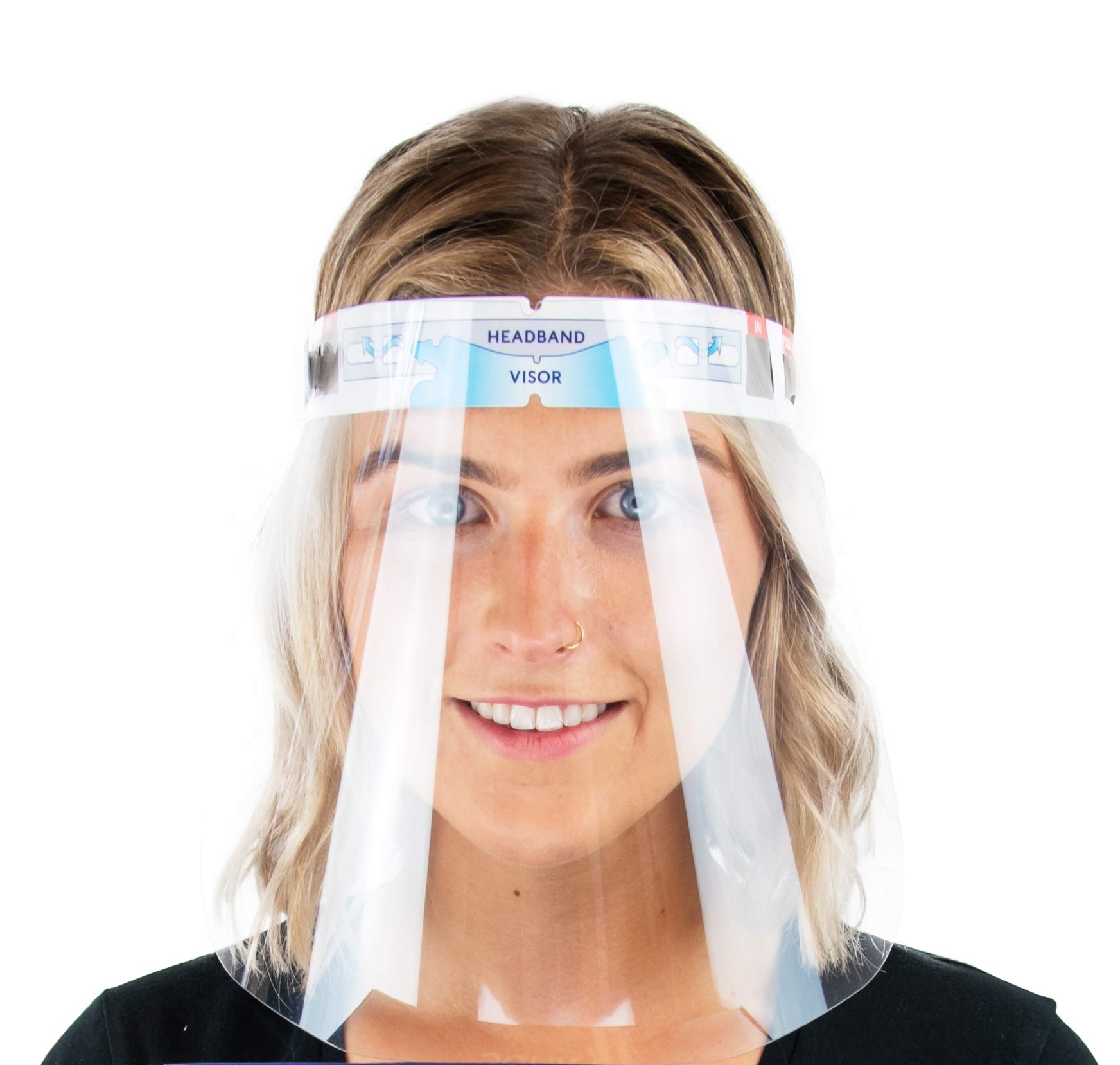 [5 PACK] Comfortable Safety Face Shield - Full Face Protection With This Visor Face Shield | Transparent Plastic That is Easy To Clean | Light and Comfy To Wear All Day - Made in the UK by SANITY (5)
