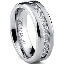 Metal Masters Titanium Mens 1Ct. Wedding Band Engagement Ring with 9 large Princess Cut Cubic Zirconia