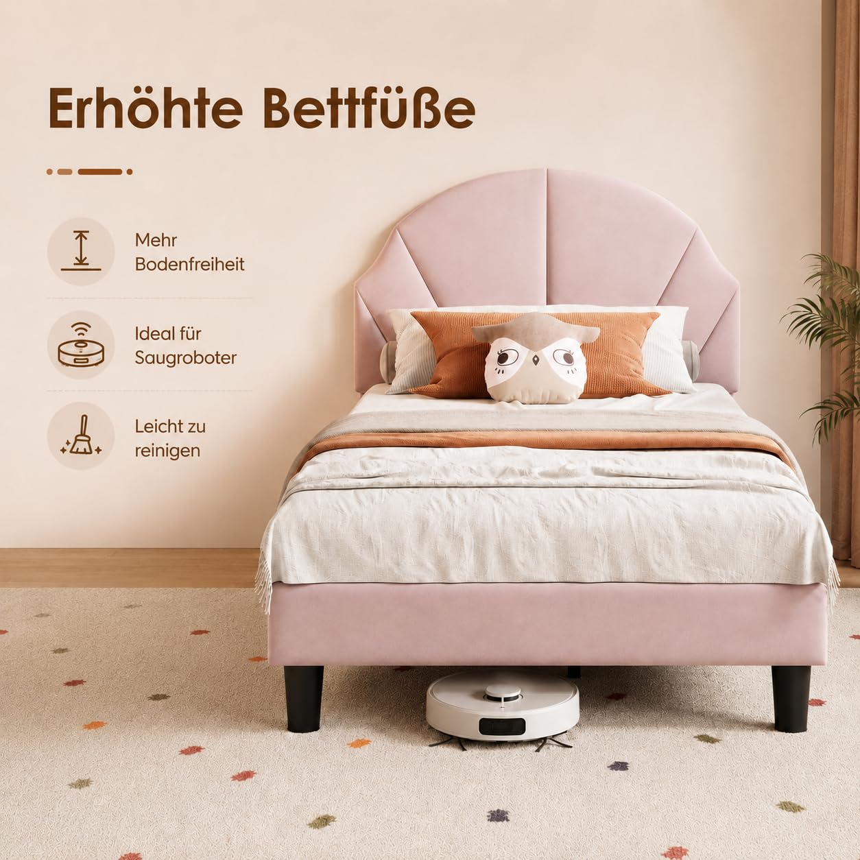 Letto singolo 90 x 200 cm, letto per bambini imbottito con rete a doghe per bambina, letto giovane imbottito con testiera regolabile per cameretta dei bambini, senza materasso
