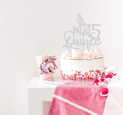 Miniatura 5 de Decoración para tartas de Mis Quince con purpurina plateada, decoraciones de Mis Quince Años, decoraciones de cumpleaños de 15 años, suministros