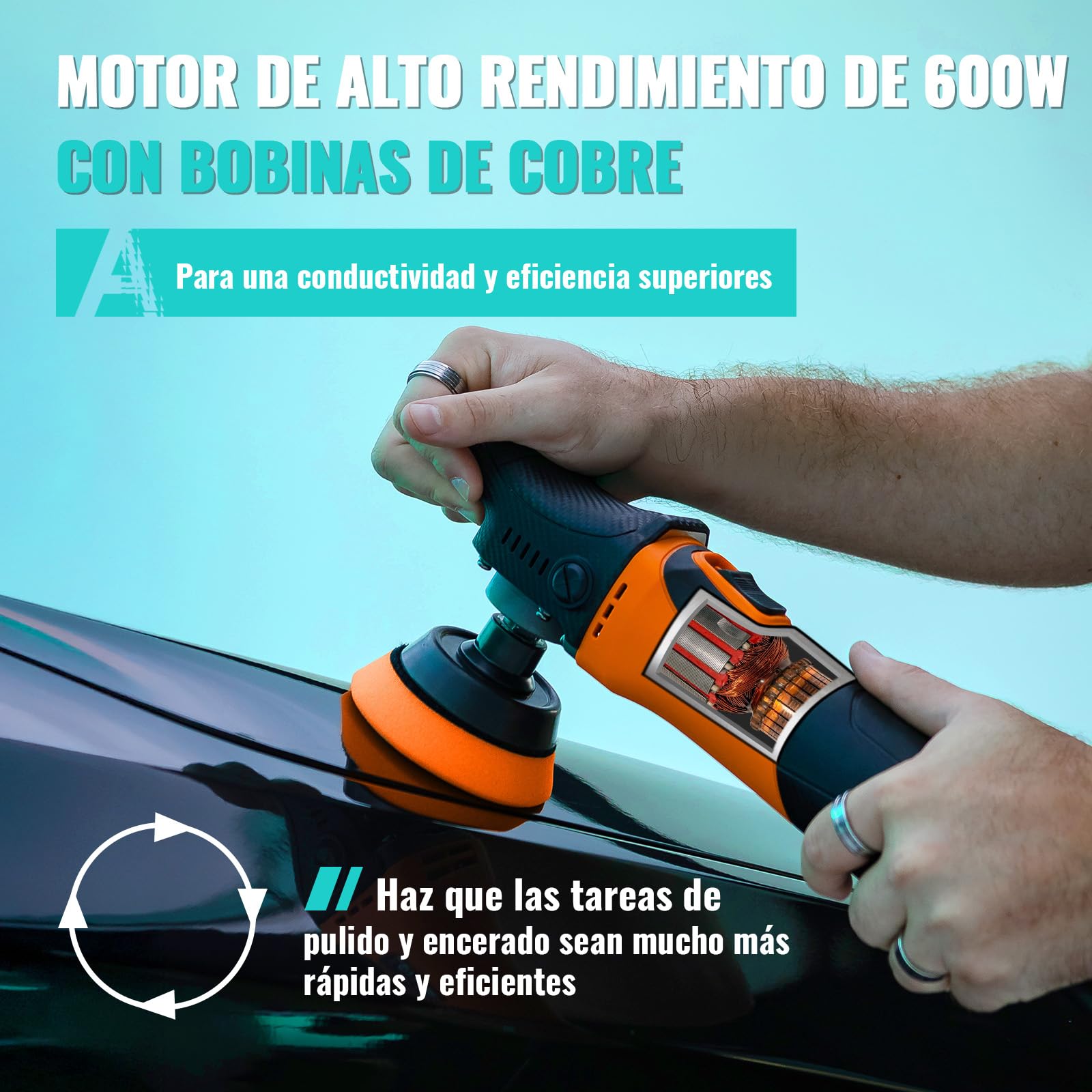 AUTIWOZ Set de Mini Pulidora de Coche Rotativa, Pulidora Pequeña 630W | Pulidora rotativa coche (630W/6 velocidades), mini pulidora con platos de 1/2/3", ejes de acero inoxidable (7,5/10/14cm)