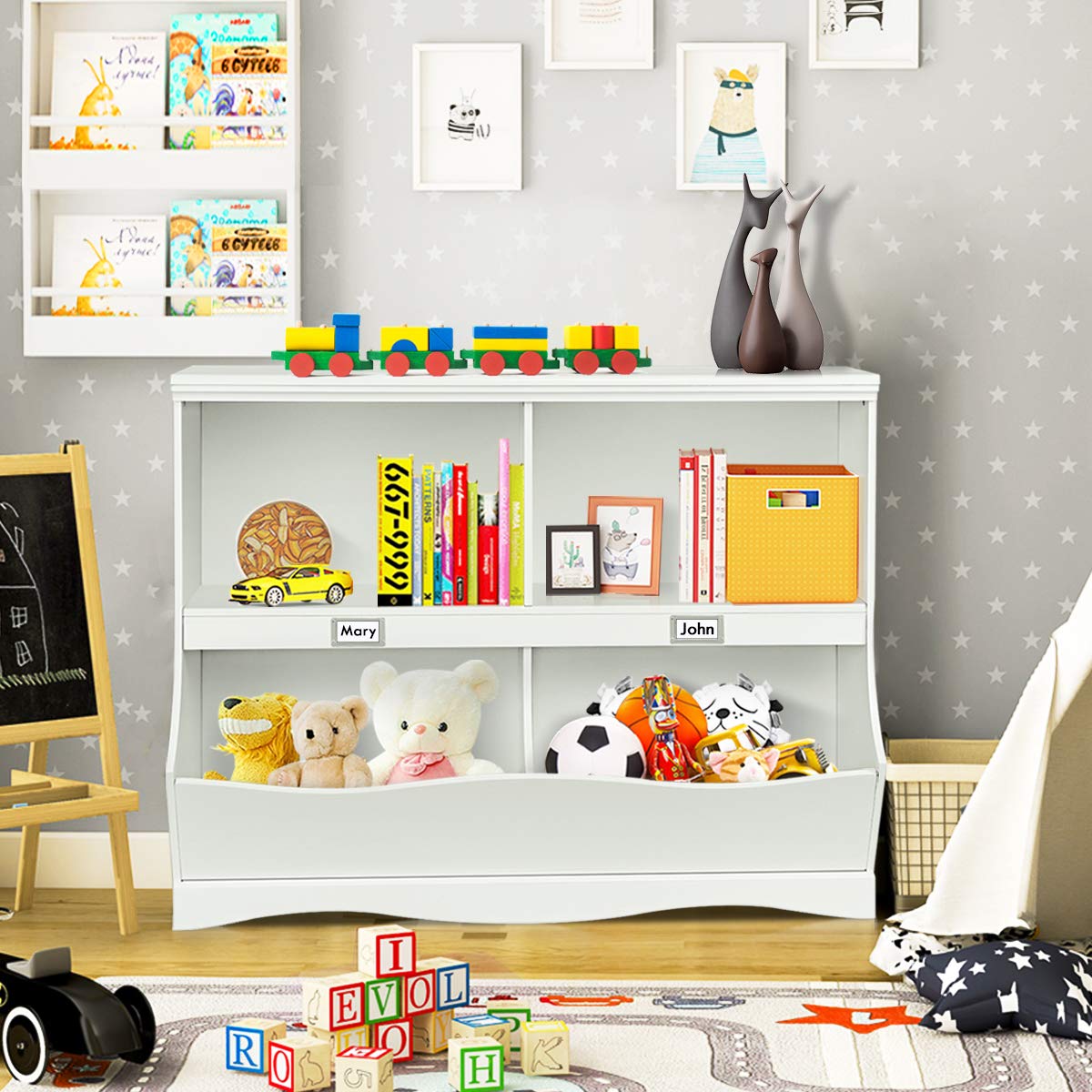 KOMFOTTEU Kinder Bücherregal groß, Spielzeugregal Kinderzimmerregal aus Holz, Spielzeugschrank mit 4 Aufbewahrungsfach, Kinderregal Organizer für Kinderzimmer Spielzimmer 105,5x39,5x84 cm Weiß