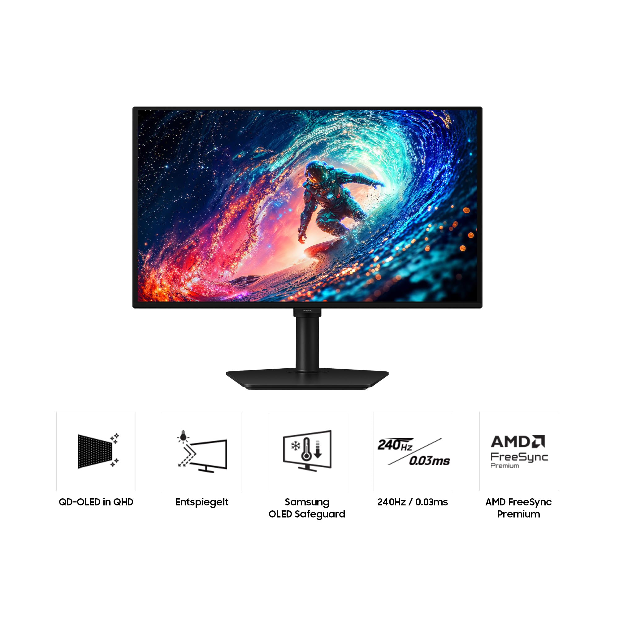 Samsung Odyssey G6 27 Zoll G61SH QHD QD-OLED 240 Hz Gaming Monitor | 1440p PC Bildschirm, Reaktionszeit 0,03 ms, Glare Free-Antireflexbeschichtung, HDR10, AMD FreeSync Premium, LS27HG612SUXEN