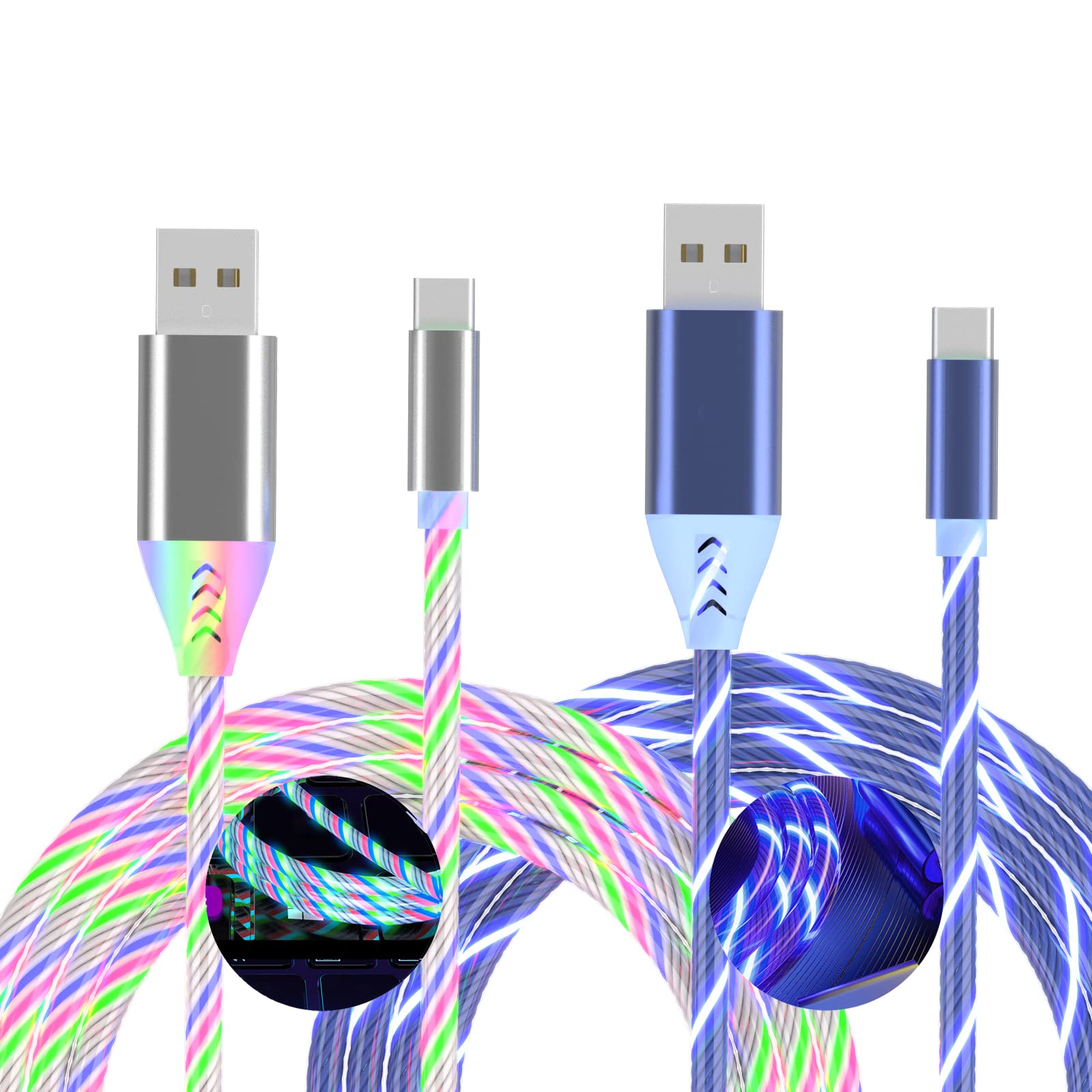 Light Up USB C Charging Cable,Visible Flowing Led Charger Cable,Shining USB A to C Fast Charging Data Sync Cord Compatible with Galaxy Note 20 Ultra/Note 10/S20/S10/S8 Plus/Note 9 (Color&Blue,3.3Ft)
