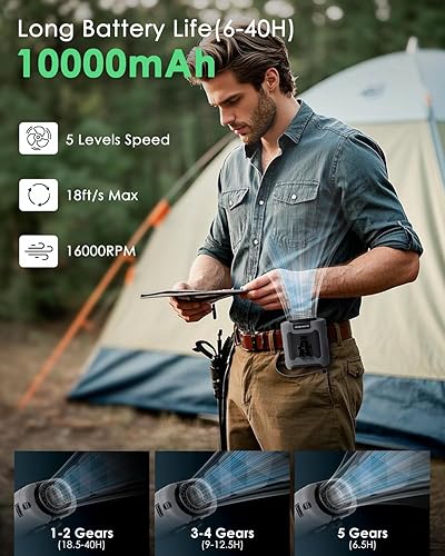 Miniatura 2 de Ventilador de cintura portátil con clip, ventilador de cinturón personal portátil de 10000 mAh, batería recargable debajo de la camisa, 5