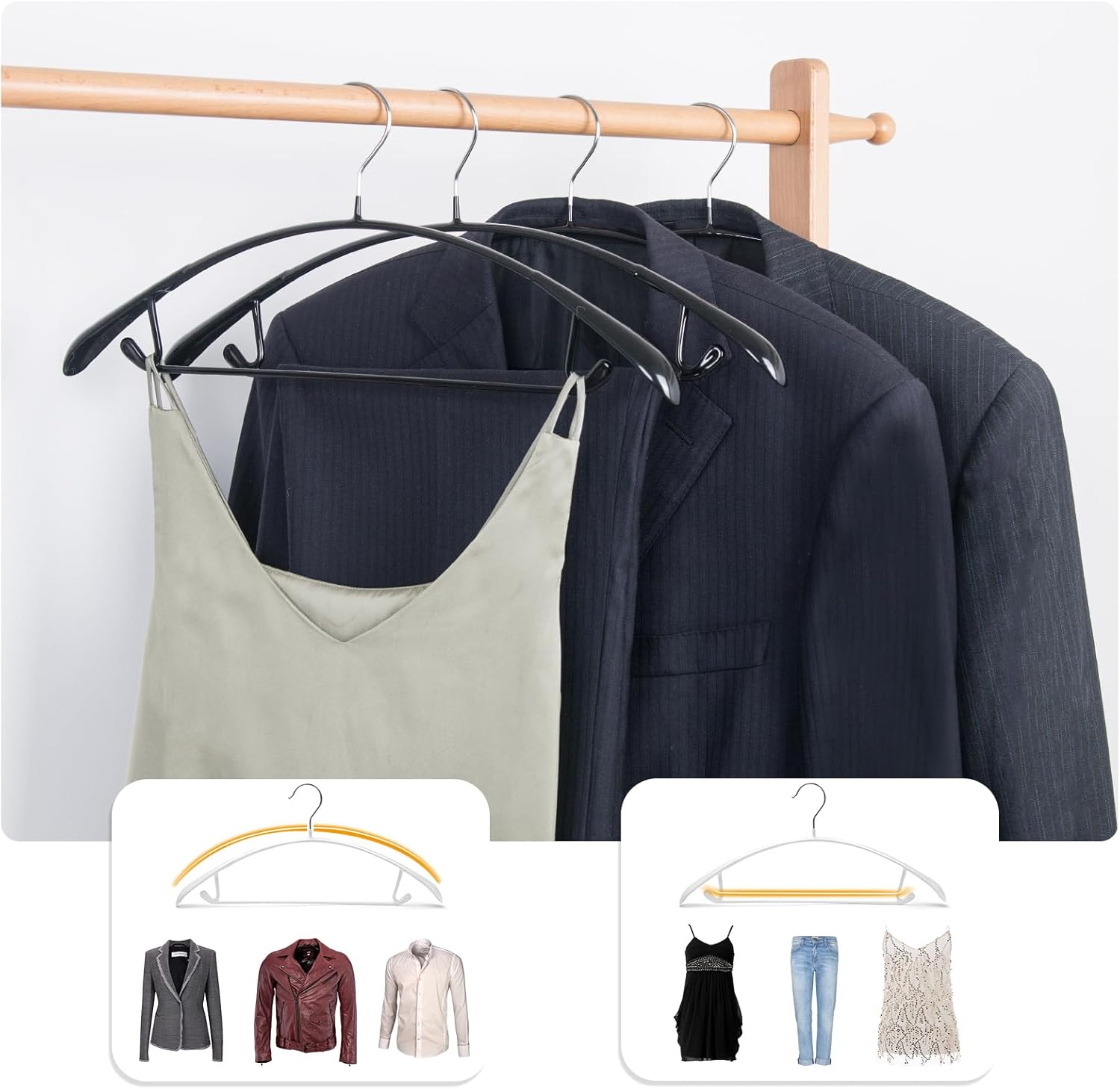 Nature Smile Non Slip PVC Coating Sweater Hangers,Dress Suit Coat Hangers,Wide Shoulder Bump Free Golf T Shirts Clothes Hangers (Black Color 20 Pack)