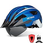VICTGOAL Bike Helmet with USB Rechargeable Rear Light Detachable Magnetic Goggles Removable Sun Visor Mountain & Road Bicycle Helmets for Men Women Adult Cycling Helmets (XL: 59-63 cm, Metal Blue)