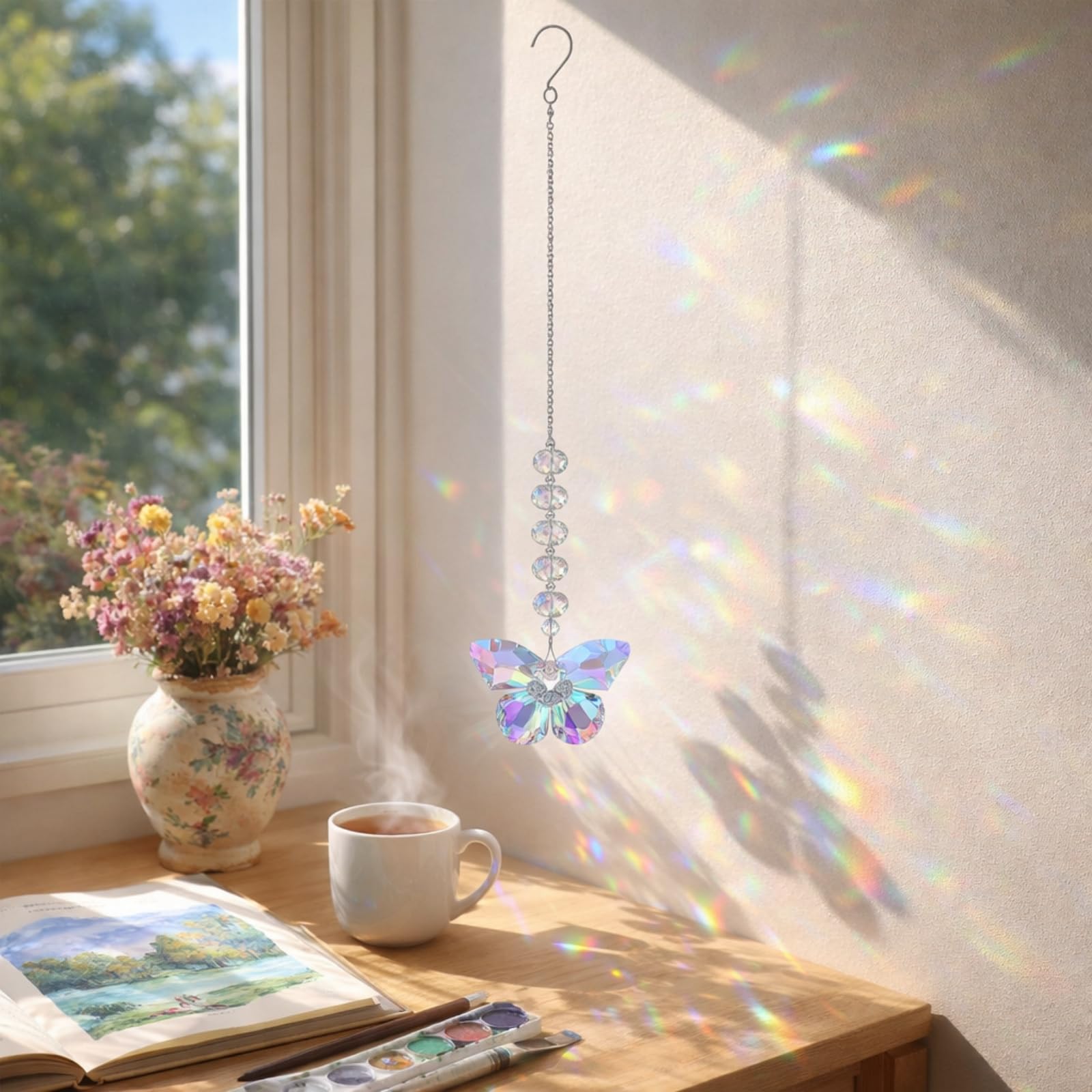 Crystal Sun Catchers for Windows,Butterfly Suncatcher Kit with Hanging Crystals,Stained Glass Window Decorations,Friendship & Healing Gifts for Women,Garden Ornament Outdoor,Hanging Decoration,Style A — view 8