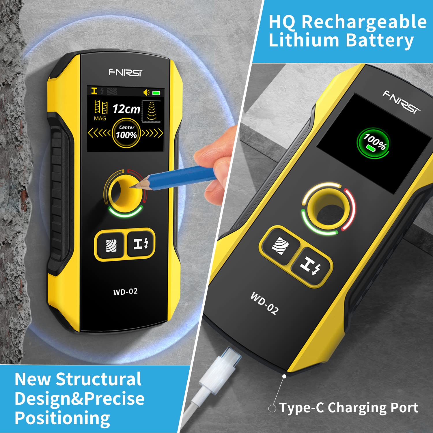 Premium Wall Scanner Stud Finder, Electronic Wall Stud Detector for Wood, Metal Studs, AC Wires, Balks, Pipes, Wire and Water Pipe Stud Finder, Visible Positioning Hole for Accurate Center Detection