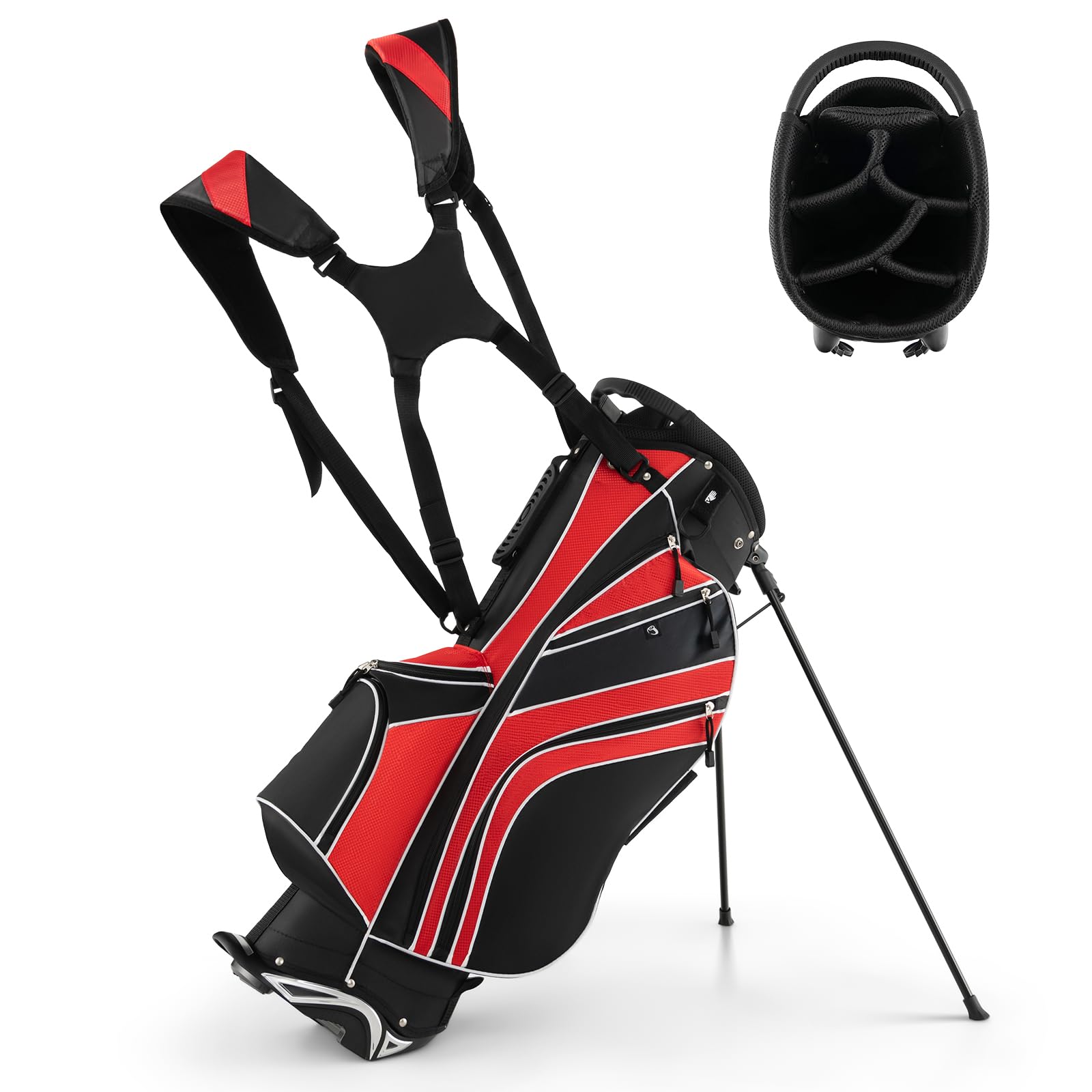 COSTWAY Bolsa de golf, Bolsa de Palos de Golf con 5 Divisores, 7 Bolsillos con Cremallera, Paragüero, Bolsa de Golf Ligera y Portátil con Correa para el Hombro (rojo)