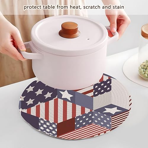 Miniatura 5 de 3 Pcs High Heat Trivet USA Flag Seamless for Hot Pots and Pans 15in Cotton Thread Weave Pot Holder Set Holder for Bowl Hot Water Pad