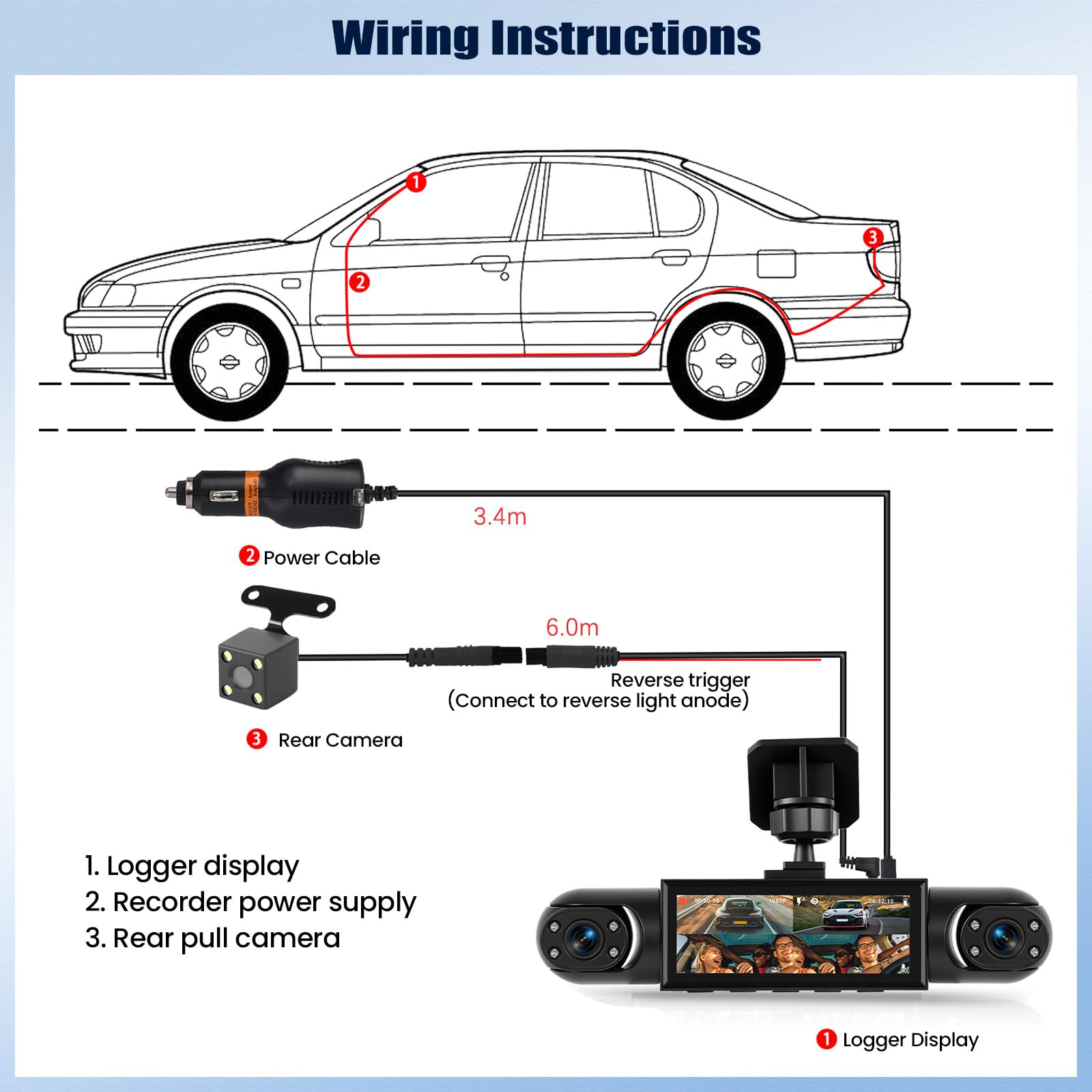 OiLiehu Cámara para Salpicadero 3,16 Pulgadas para Coches, Grabación Frontal e Interior Full HD 1080P, Lente Dual con Gran Angular 150°/G Sensor/Grabación en Bucle/Visión Nocturna