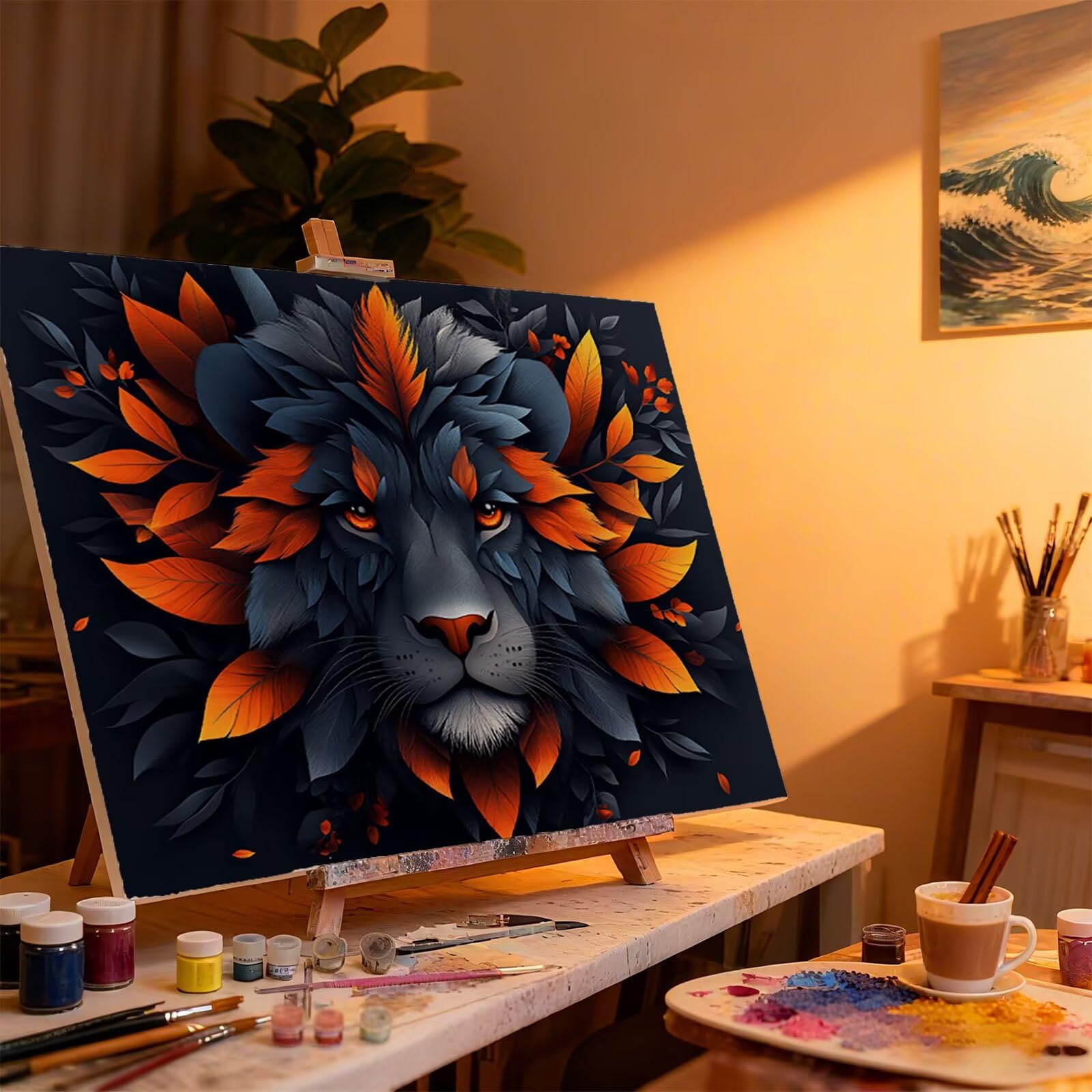 Peinture Numero Adulte Automne Coloriage par Numero Adulte Lion DIY Paint by Numbers, avec Pinceaux Peinture Loisir Creatif Enfant Numéro D'art Cadeau Femme, Pour Decoration Maison 60x80cm H - 869
