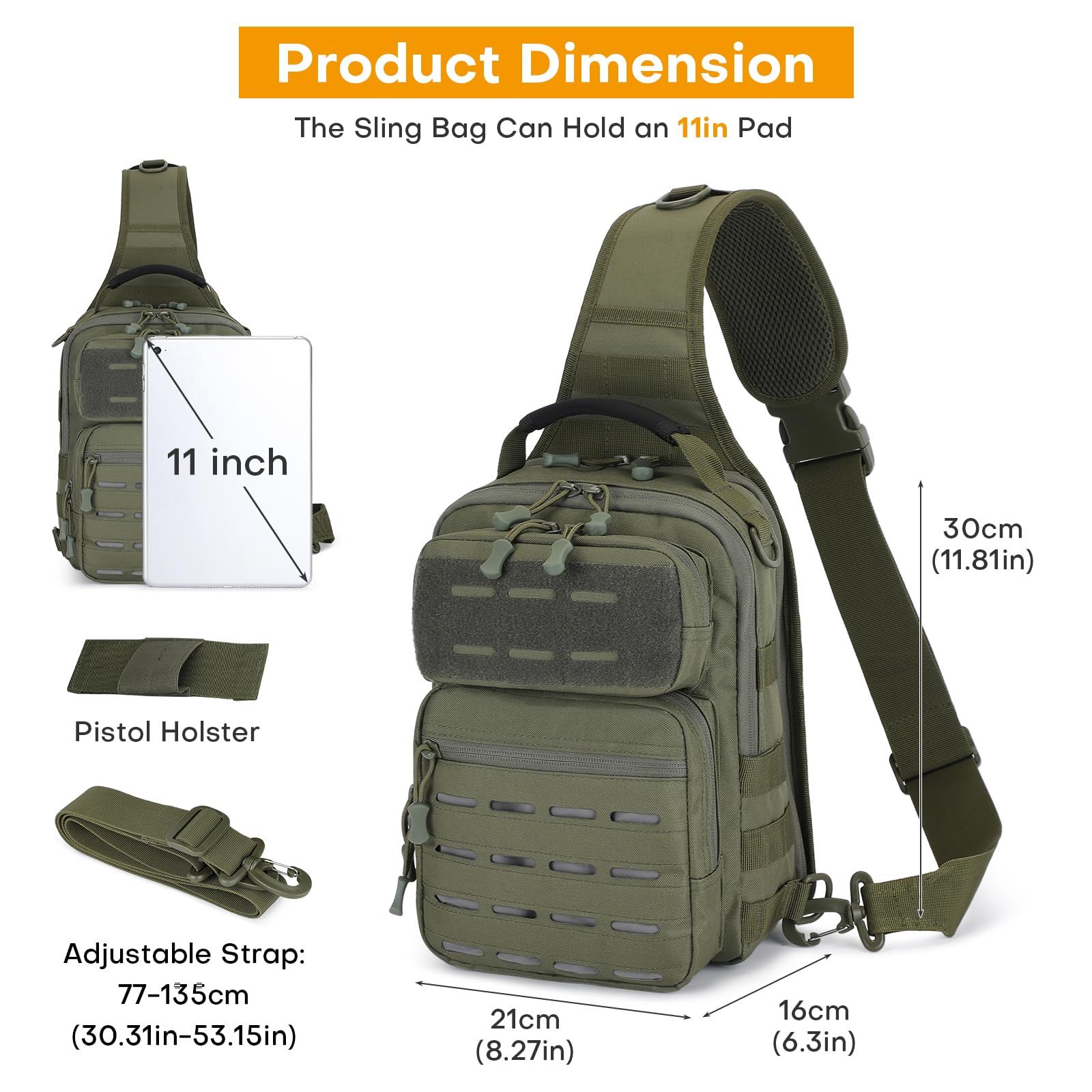 HUNTVP Brusttasche Schultertasche Chest Pack Slingrucksack Molle Crossbody Bag Umhängetasche Mini für Herren Damen Reise Wandern Outdoor