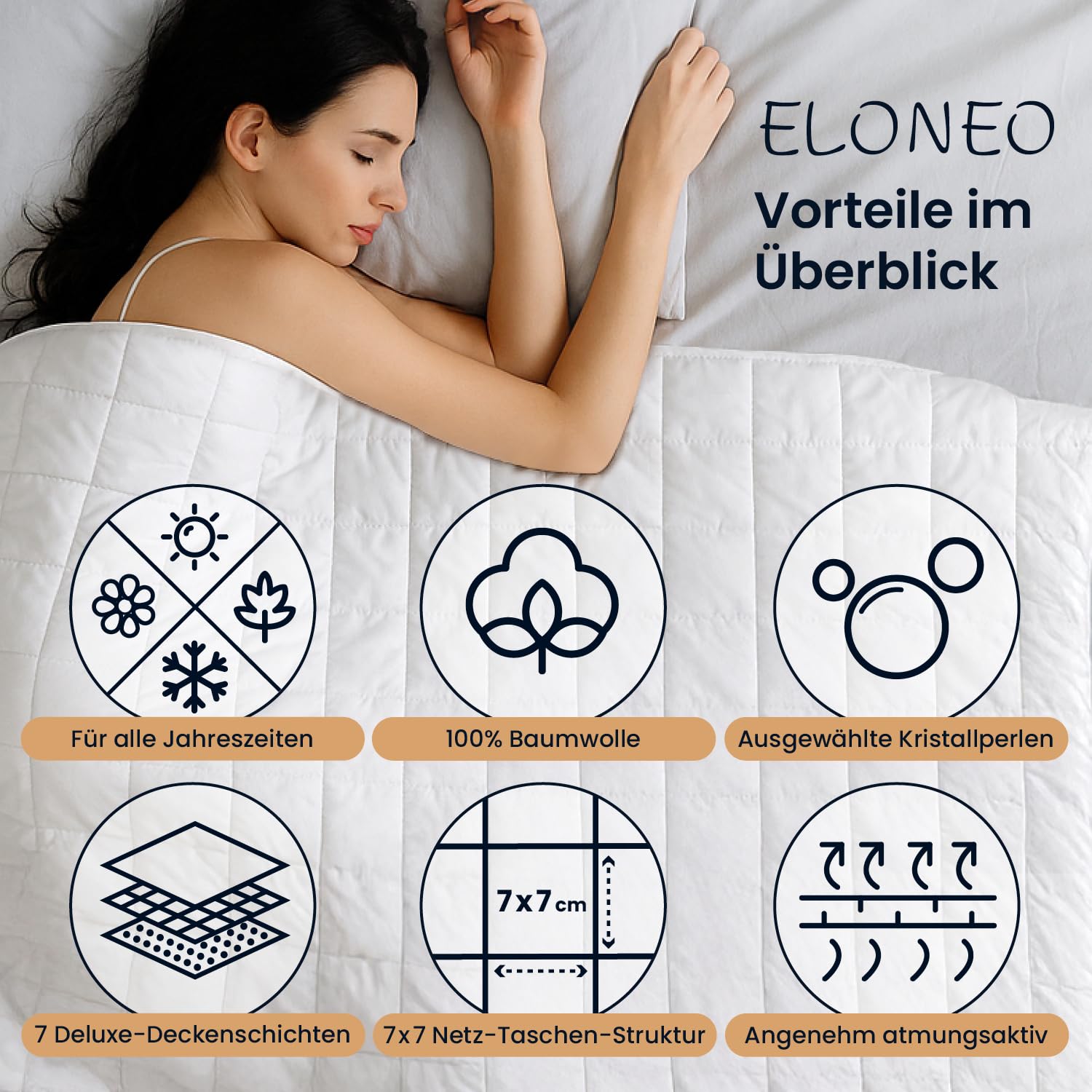 ELONEO NEU Gewichtsdecke 155x220 cm mit 11 kg, TÜV und Oeko-Tex Zertifiziert, Weighted Blanket aus 100% Baumwolle, Entspannungsdecke & Anti-Stress Therapiedecke, schwere Decke zum Schlafen