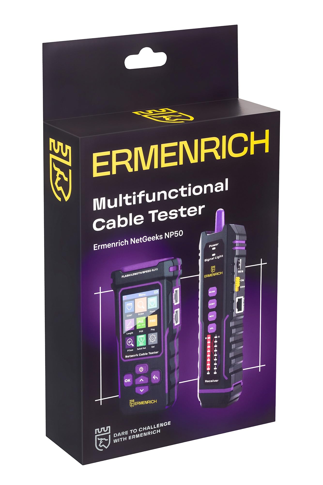 NetGeeks NP50 Tester per Cavi di Rete TDR PING PoE VFL e NCV RJ45 | CAT5/5E/6/6A con Scansione IP Test di Lunghezza del Cavo, Trova Guasti e Doppini Incrociati, Porta Lampeggiante, Controllo QC