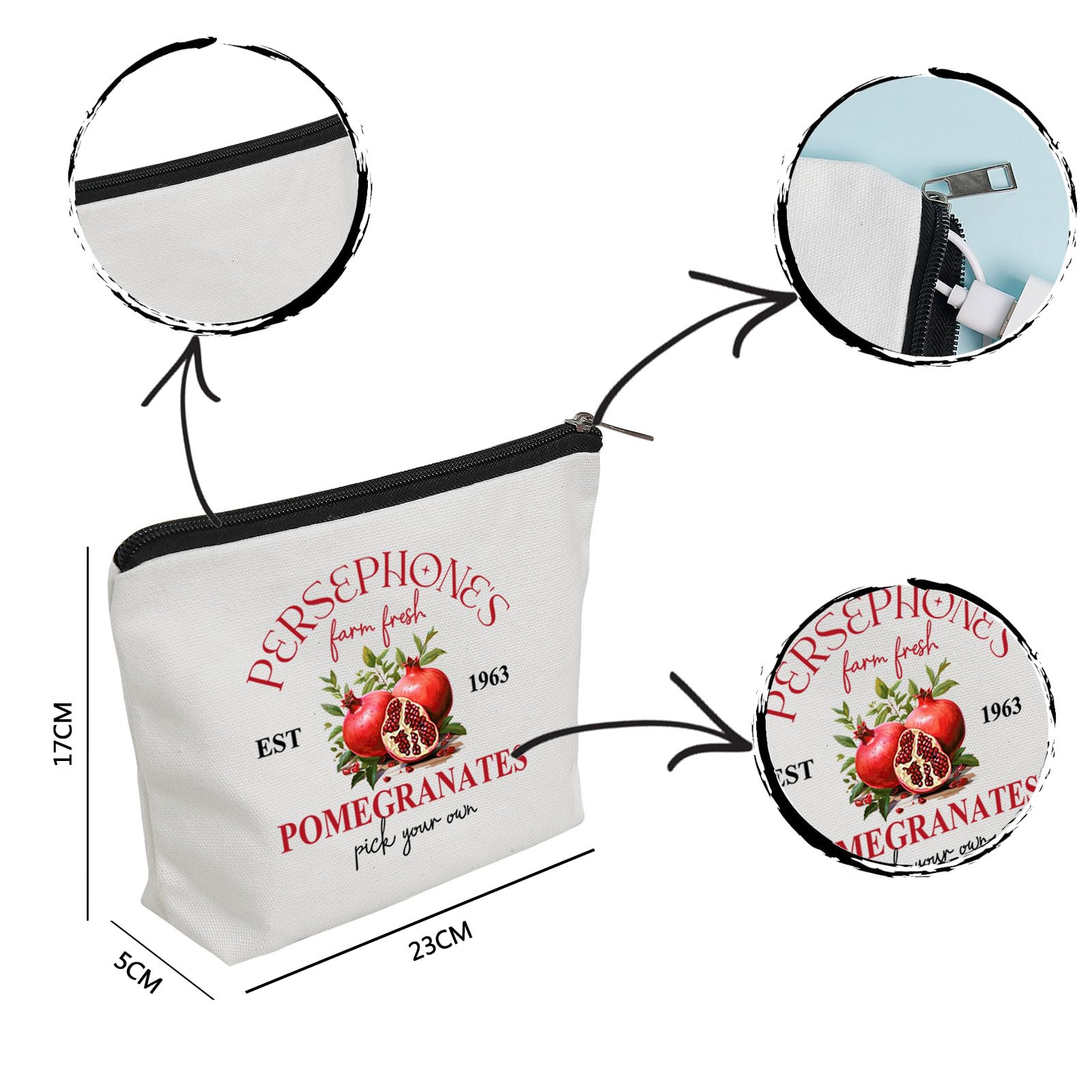 WZJHCL Persephone's Pomegranates Makeup Pouch Bag Greek Mythology Cosmetic Kit Bag Greek Goddess Storage Pouch Bag (Pick Your Own)