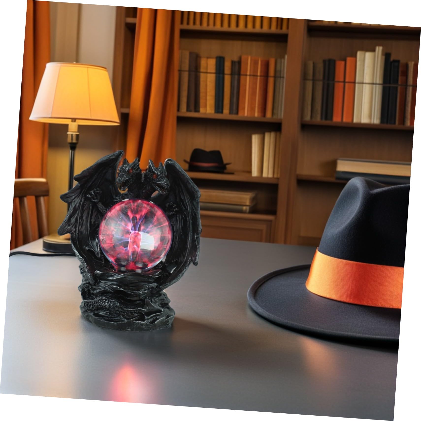 BESTYASH Lampada Palla di Plasma Drago Nero in Resina con Illuminazione Colorata Usb, Design Fantastico per Decorazioni Halloween, Setup Plug-and-play ed Efficienza