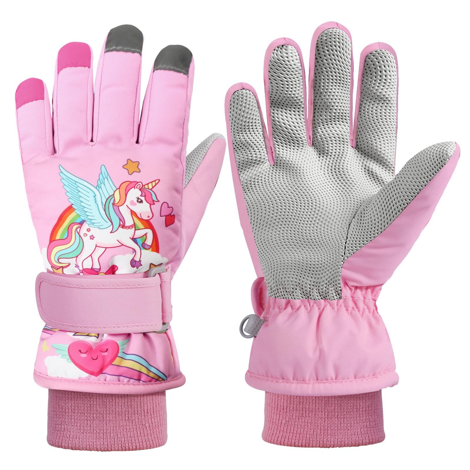 QKURT Gants de Ski pour Enfants, Gants Chauds d'hiver épais, Mitaines de Neige Coupe-Vent, Gants pour Temps Froid, Gants de Luge, Gants de Snowboard, Gants de Patinage pour Enfants de 2 à 9 Ans